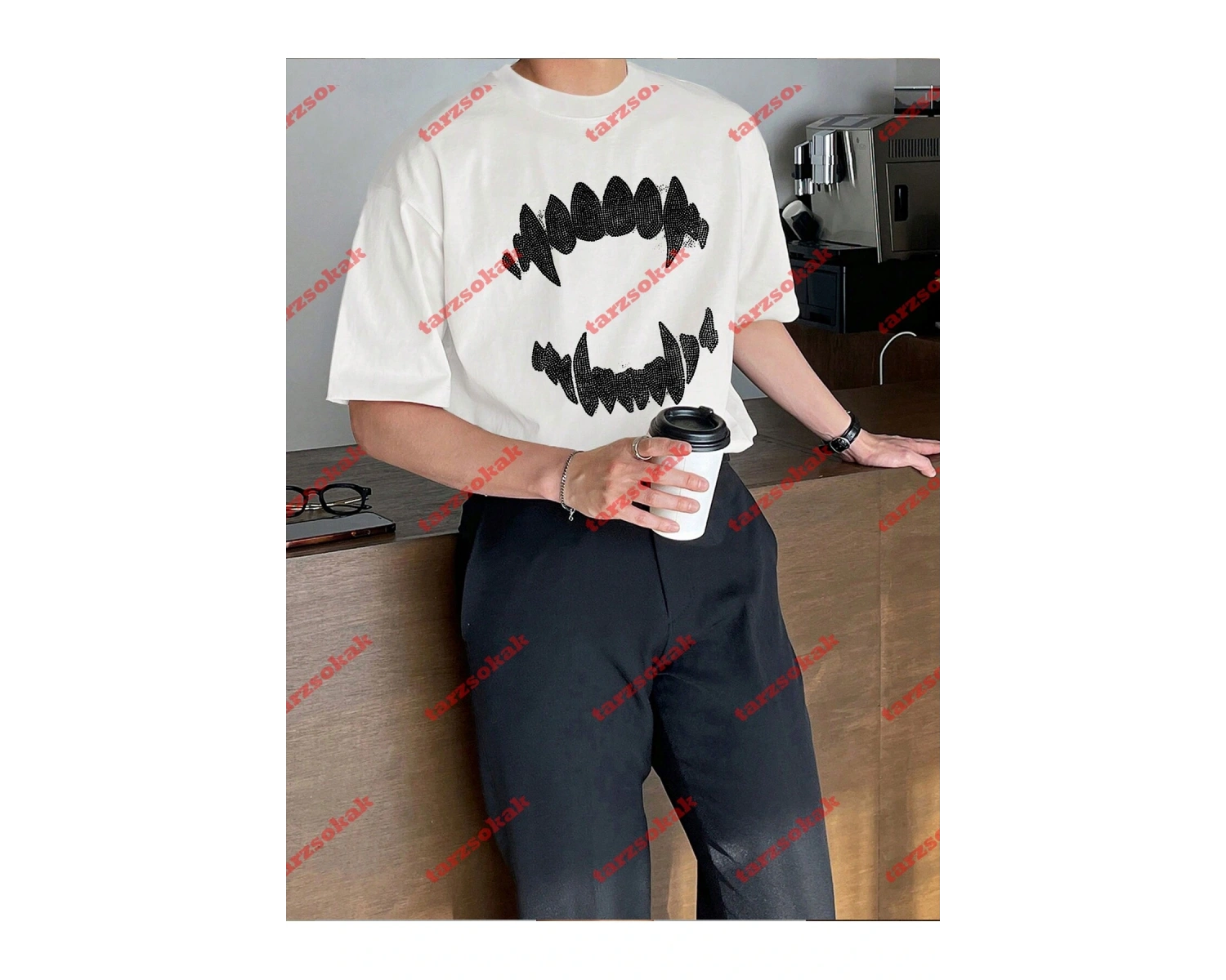 Unisex Teeth Tshirt Beyaz