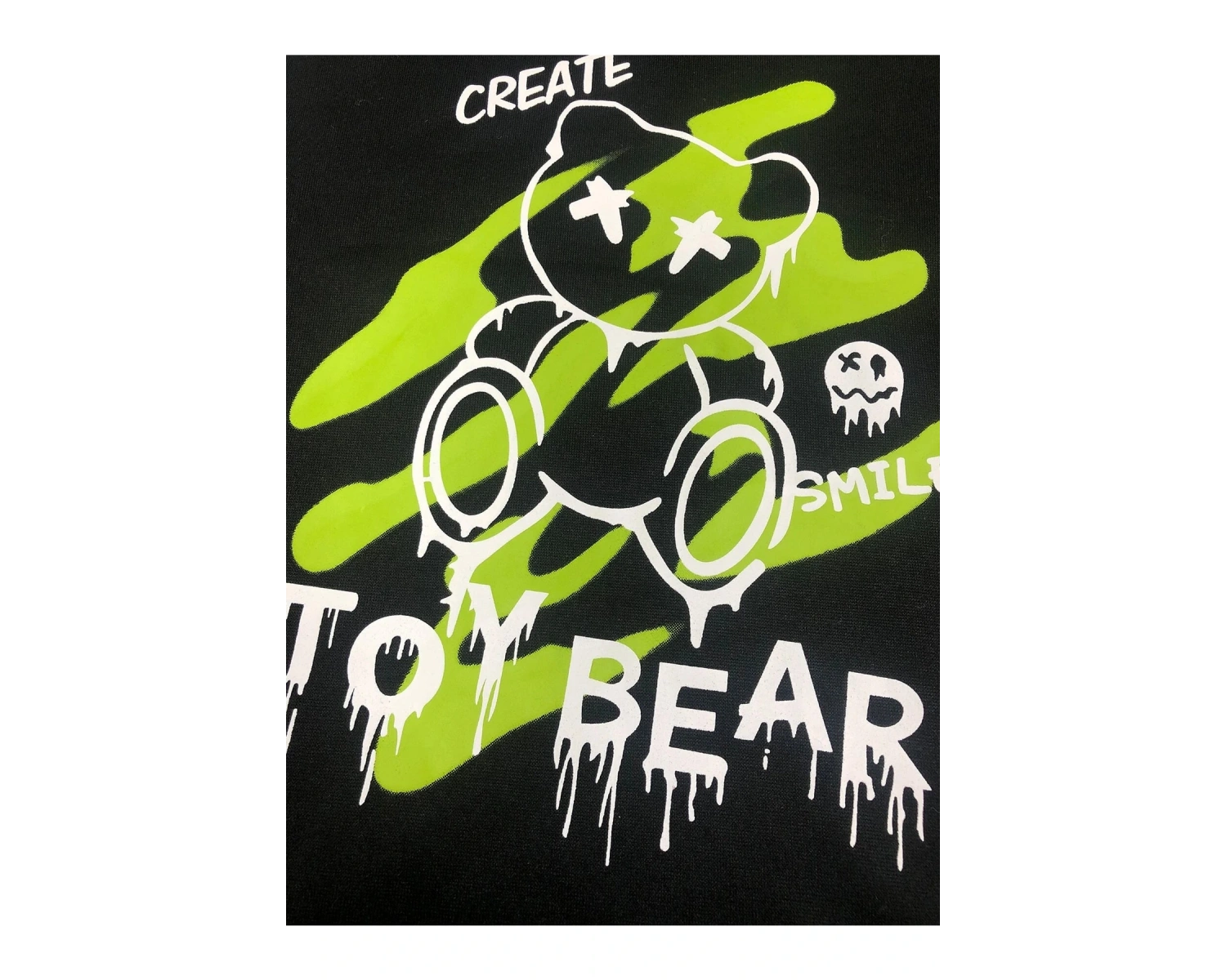 Unisex Toy Bear Baskılı Oversize Bisiklet Yaka Sweatshirt Siyah