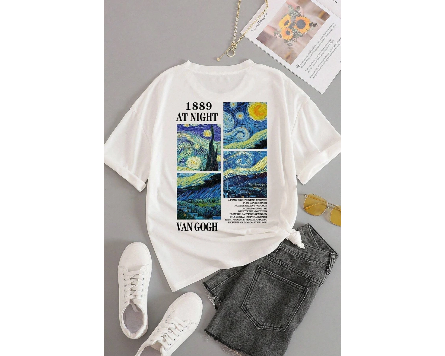 Unisex Van Gogh Baskılı Oversize