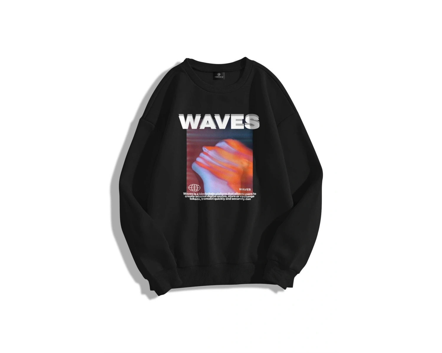 Unisex Waves Bisiklet Yaka Sweatshirt Siyah