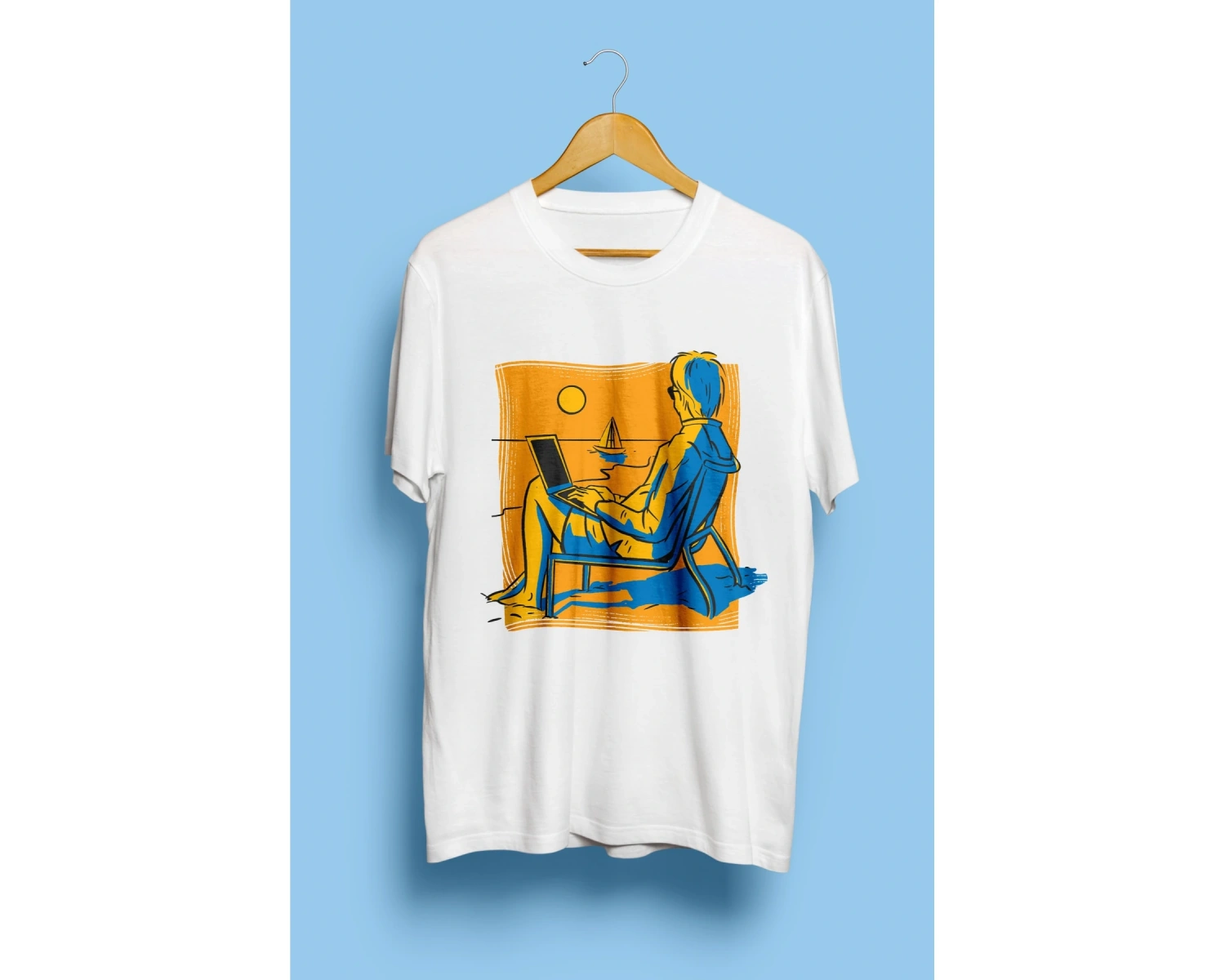 Unisex Yaz Tatil Gözlüklü Plaj Gün Batımı Tasarım Baskılı Tişört