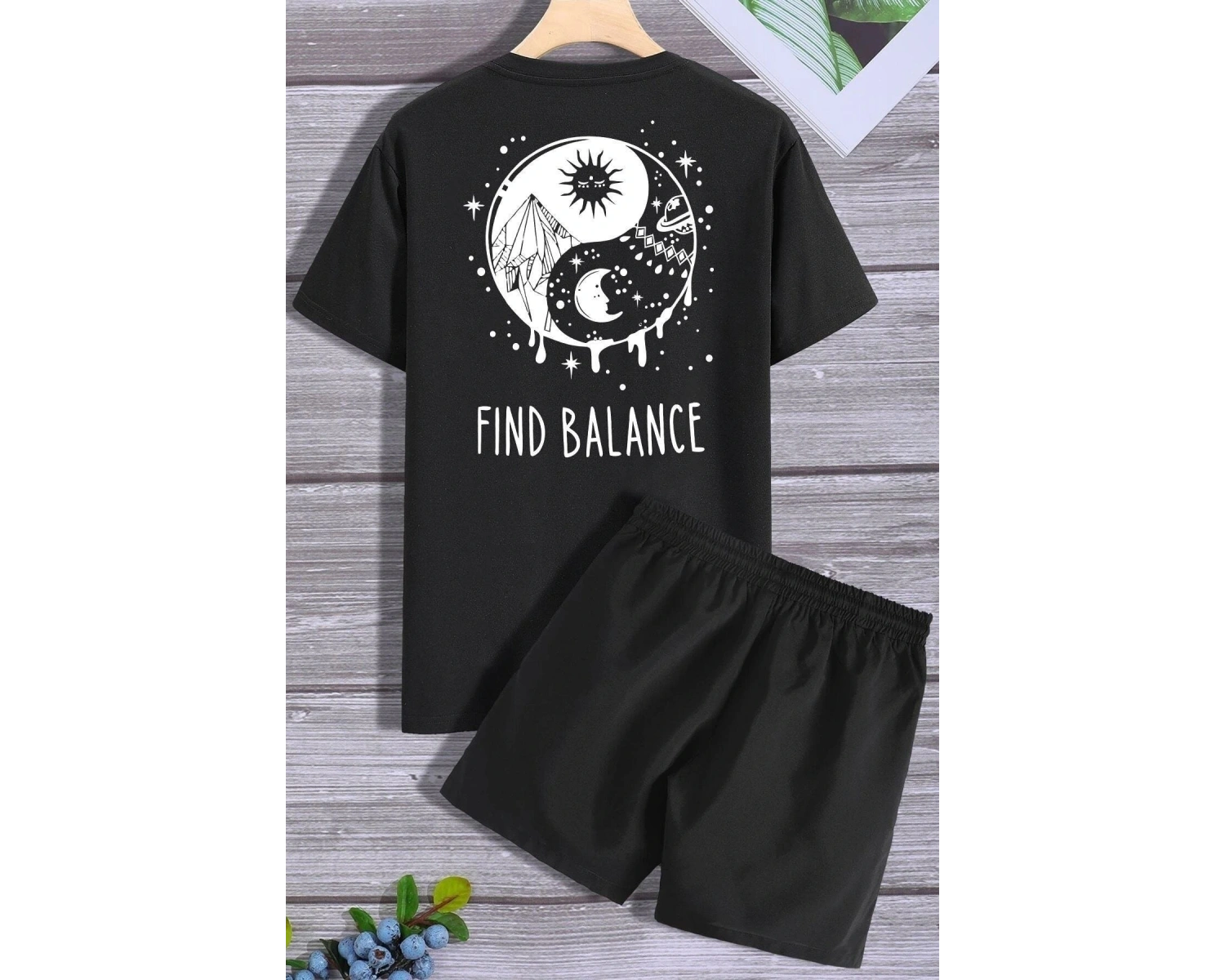 Unisex Ying Yang Şort T-shirt Eşofman Takımı TSH-YİNGYANG-SHRT-DÜZ
