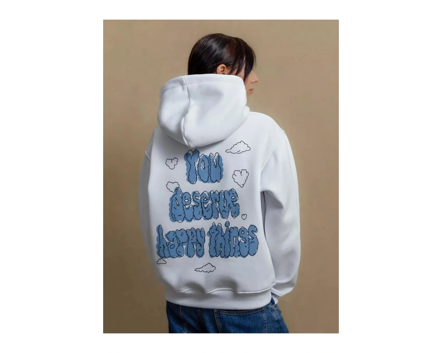 Unisex You Deserve Happy Things Sweatshirt Beyaz