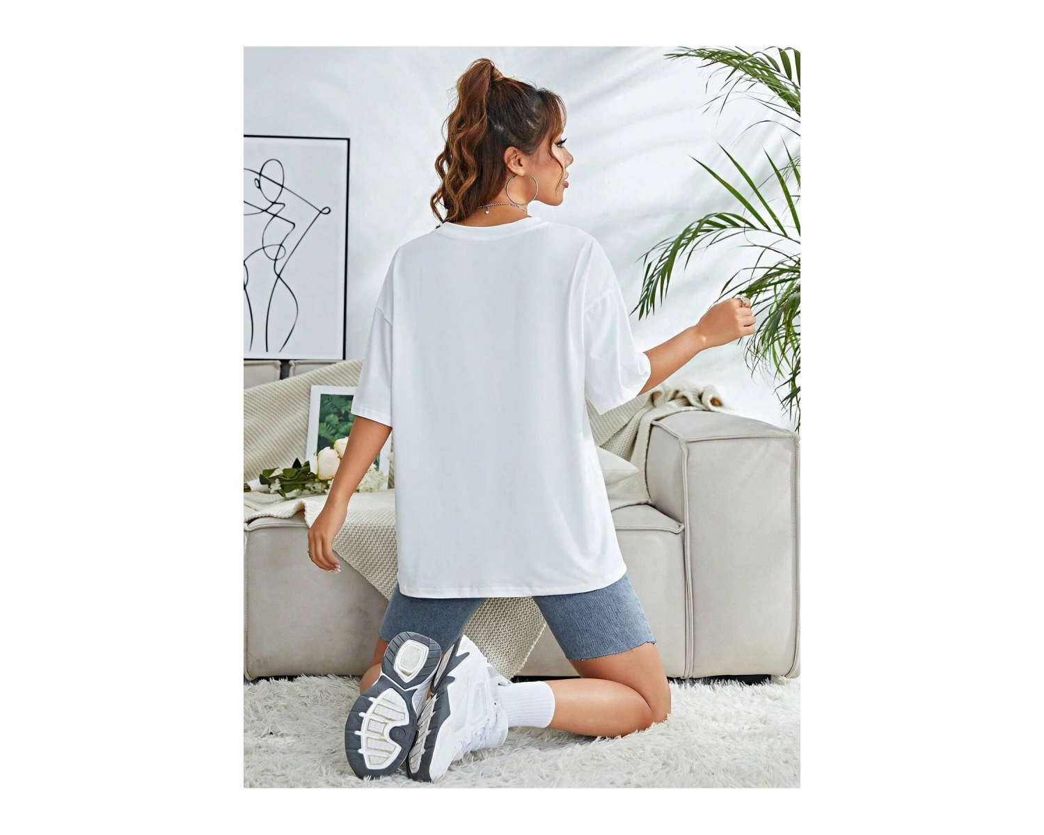 Unity Çiçek Desenli Düşük Omuzlu Büyük Boy Tişört