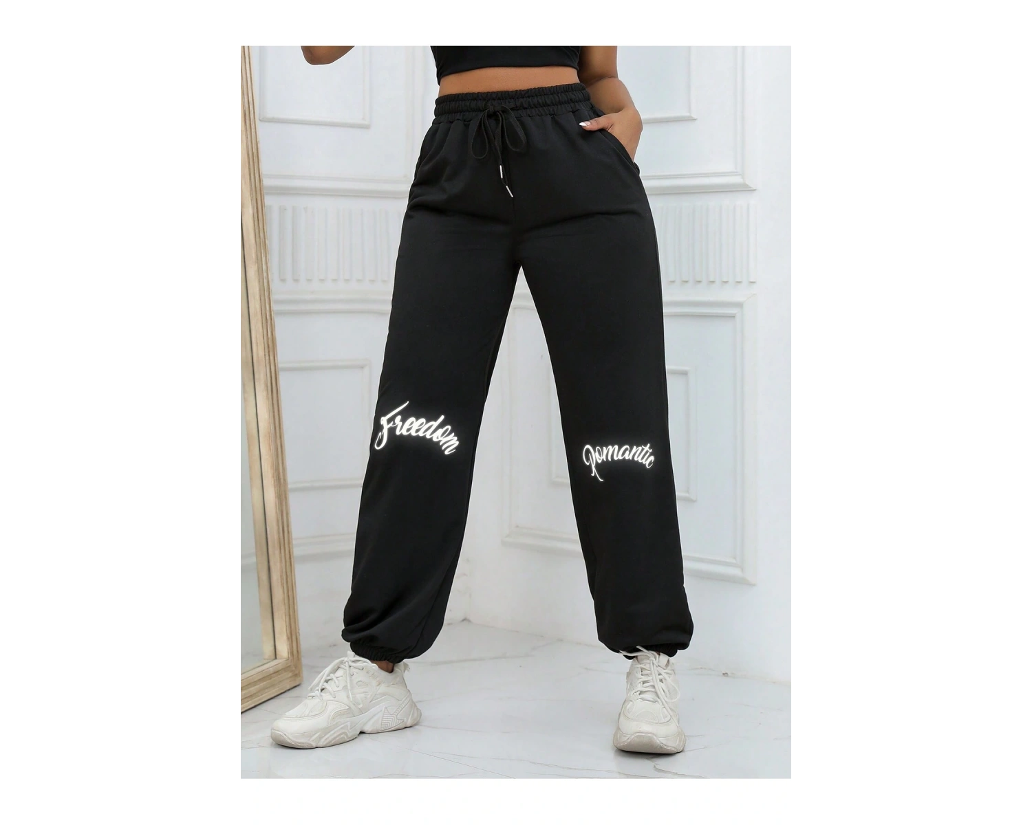 Unity Reflective Letter Graphic Drawstring Waist 4 Mevsim Eşofman