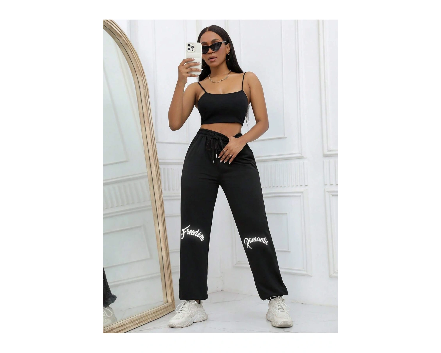 Unity Reflective Letter Graphic Drawstring Waist 4 Mevsim Eşofman