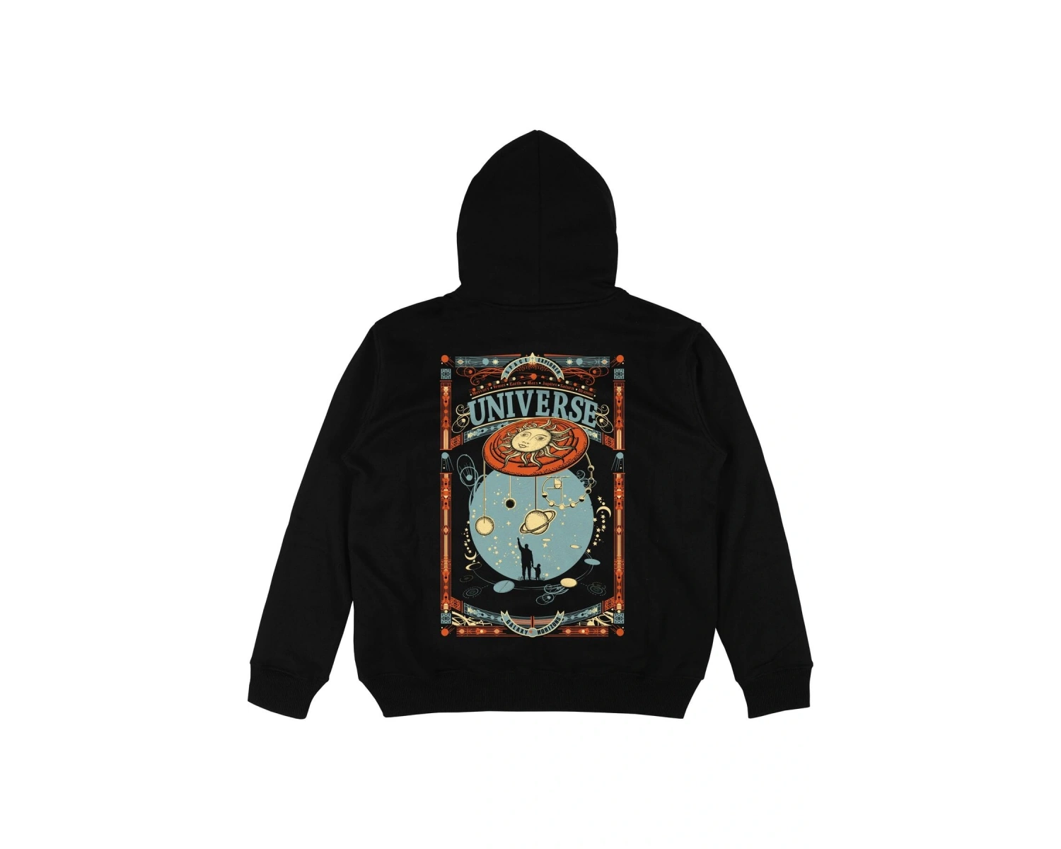 Universe Siyah Oversize Unisex Kapüşonlu Sweatshirt Hoodie