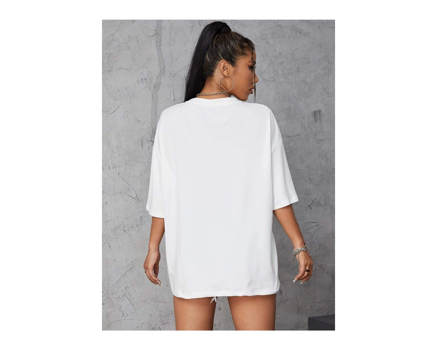 Usa Flag Baskılı Beyaz Oversize Tişört