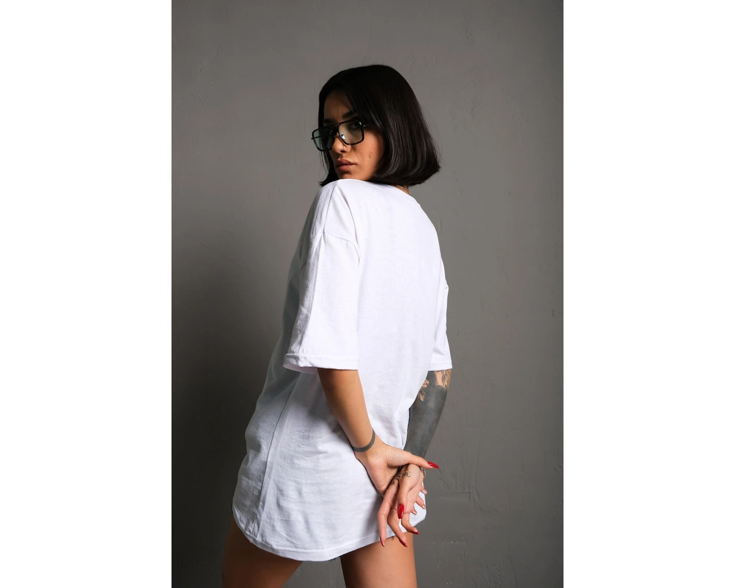 Usa Flag Baskılı Beyaz Oversize Tişört