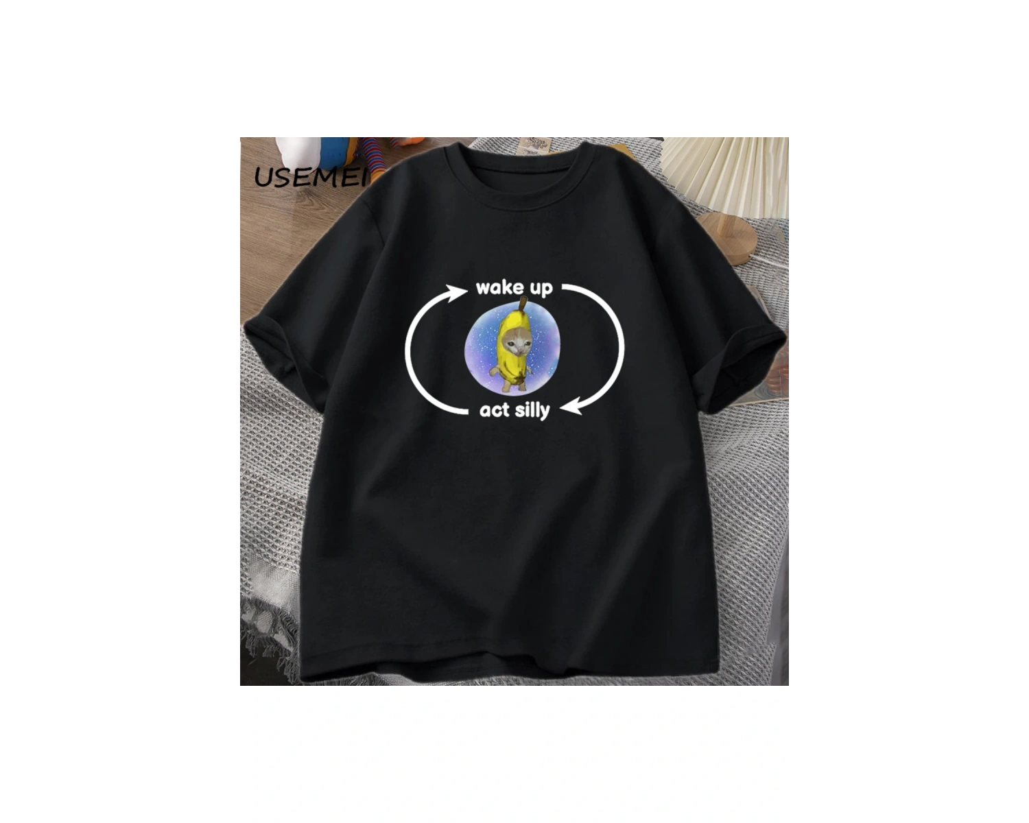 Uyandırma yasası aptal T Shirt ağlayan muz kedi Meme T-shirt komik üzgün Kitty kedi Zoning dı