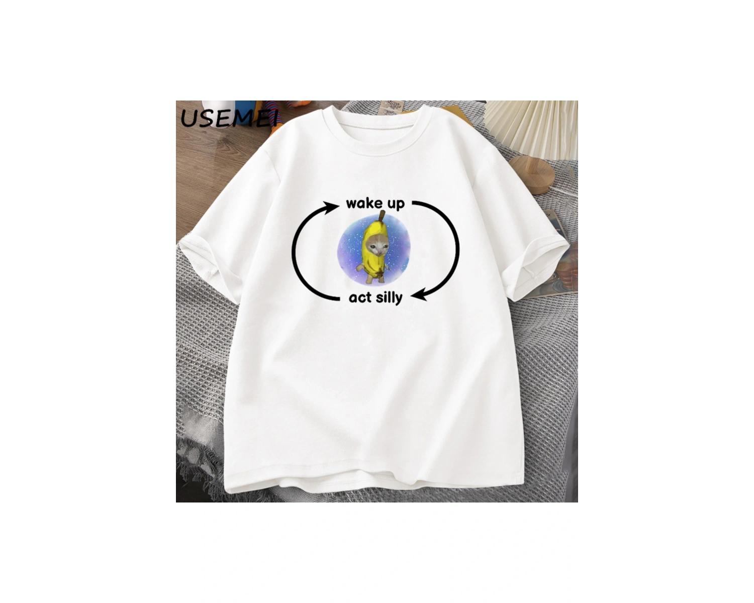 Uyandırma yasası aptal T Shirt ağlayan muz kedi Meme T-shirt komik üzgün Kitty kedi Zoning dı