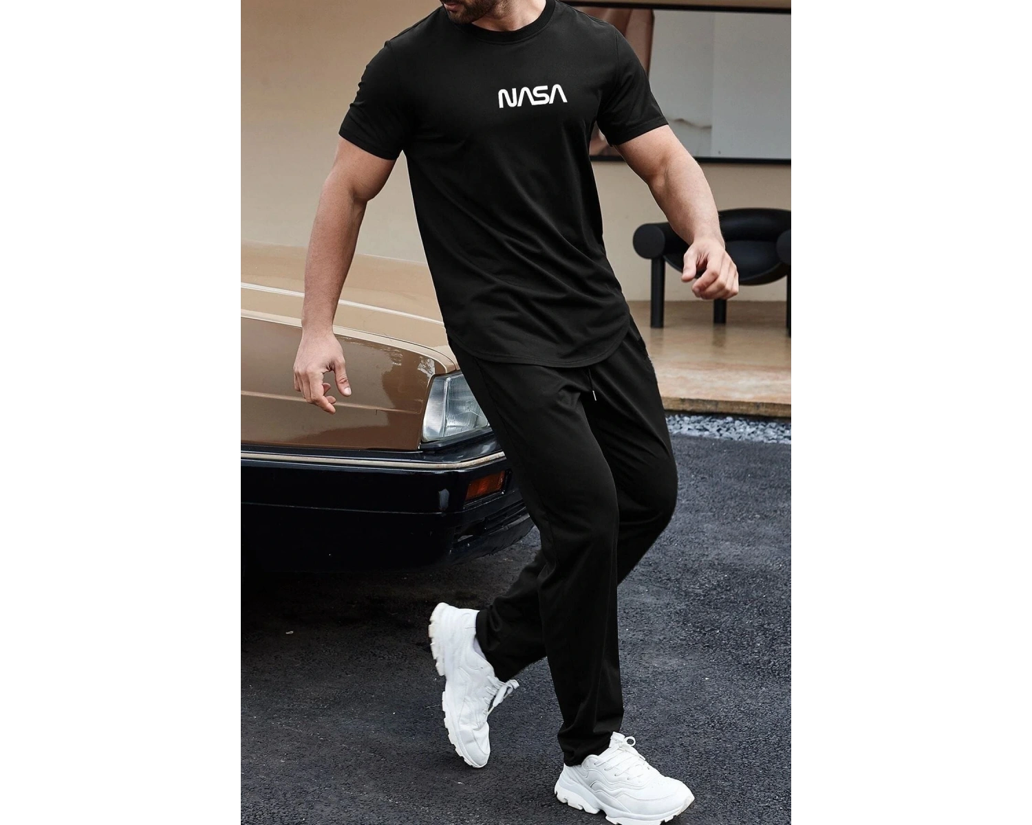 uyguntarz Unisex Nasa Baskılı 2li Eşofman Takımı TSH-SIYAH-NSYAZI-ESH-DUZ