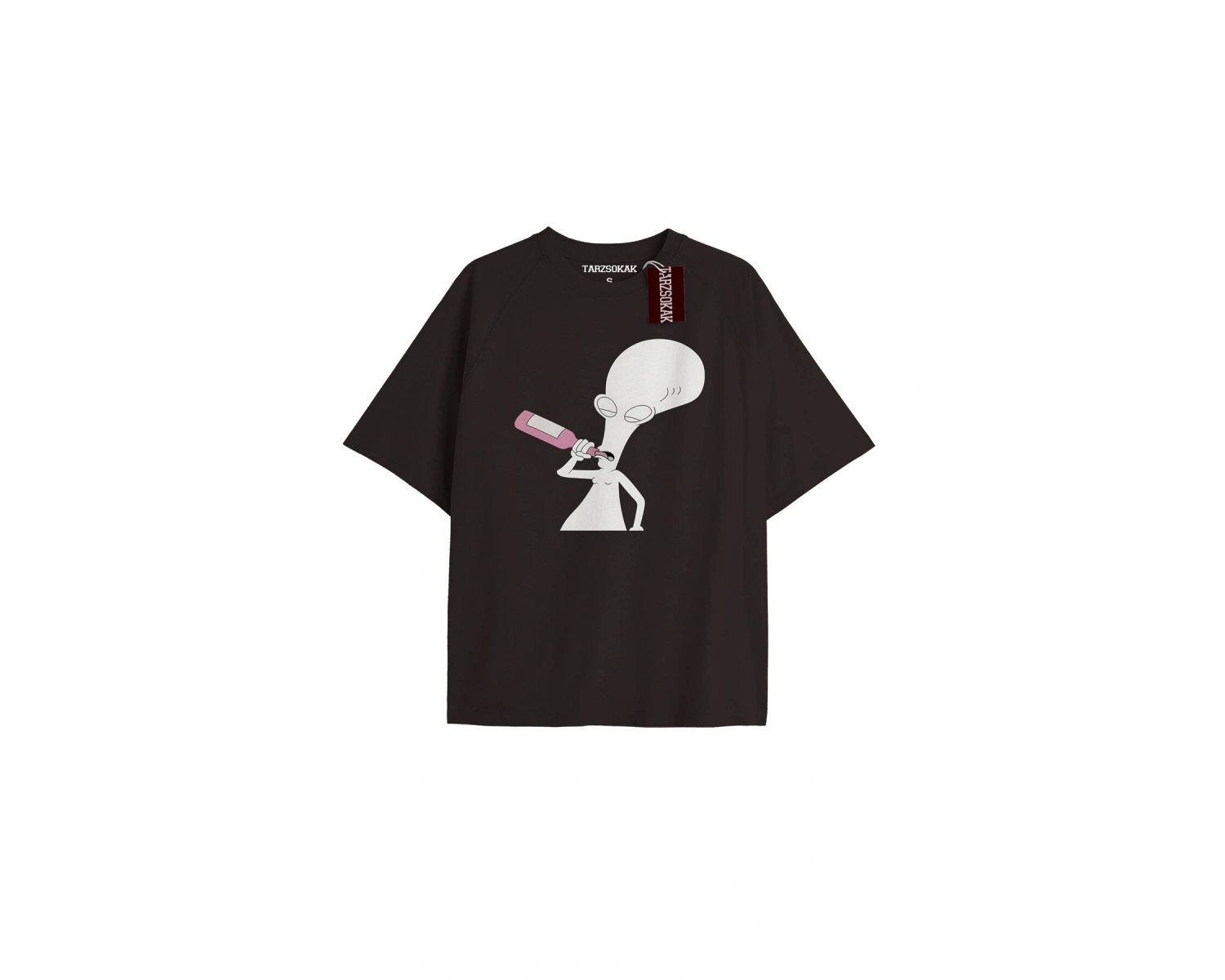 UZAYLI  Unisex Oversize Yazılı Tshirt SİYAH