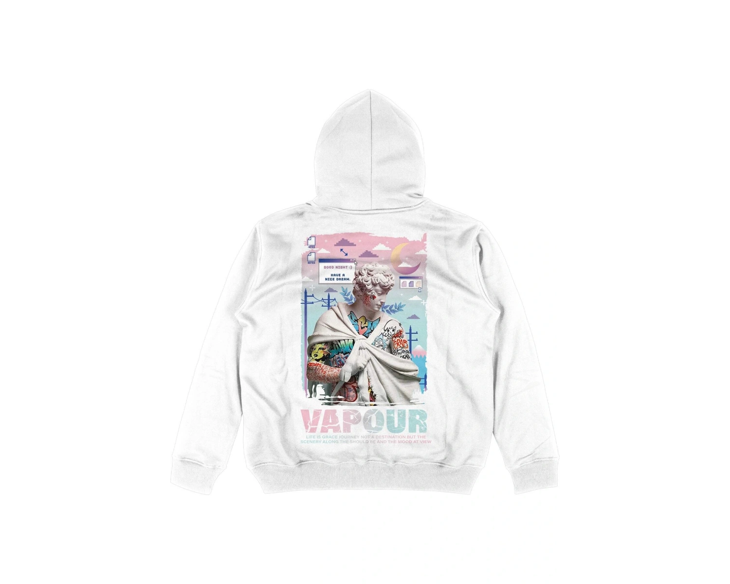 Vapour Oversize Unisex Kapüşonlu Sweatshirt Hoodie Beyaz