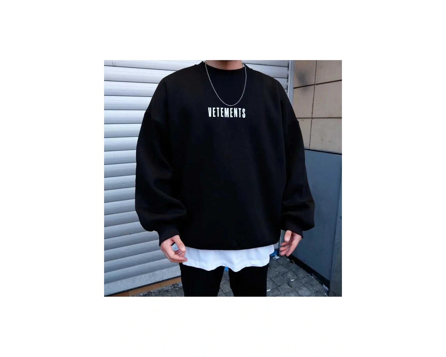 Vetements Renkli Oversize Bisiklet Yaka Pamuklu Sweatshirt Beyaz