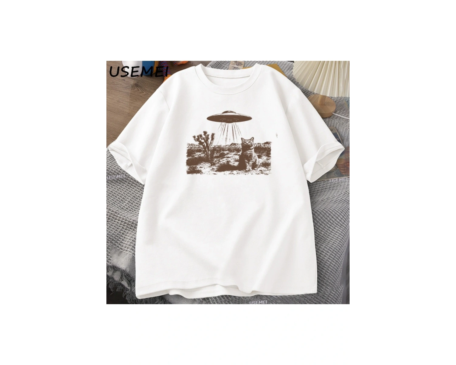 Vintage UFO Cowboy Cat T Shirt Retro T-Shirt 90s Western Tshirt Wild West Kitten Tshirt Casua 3047