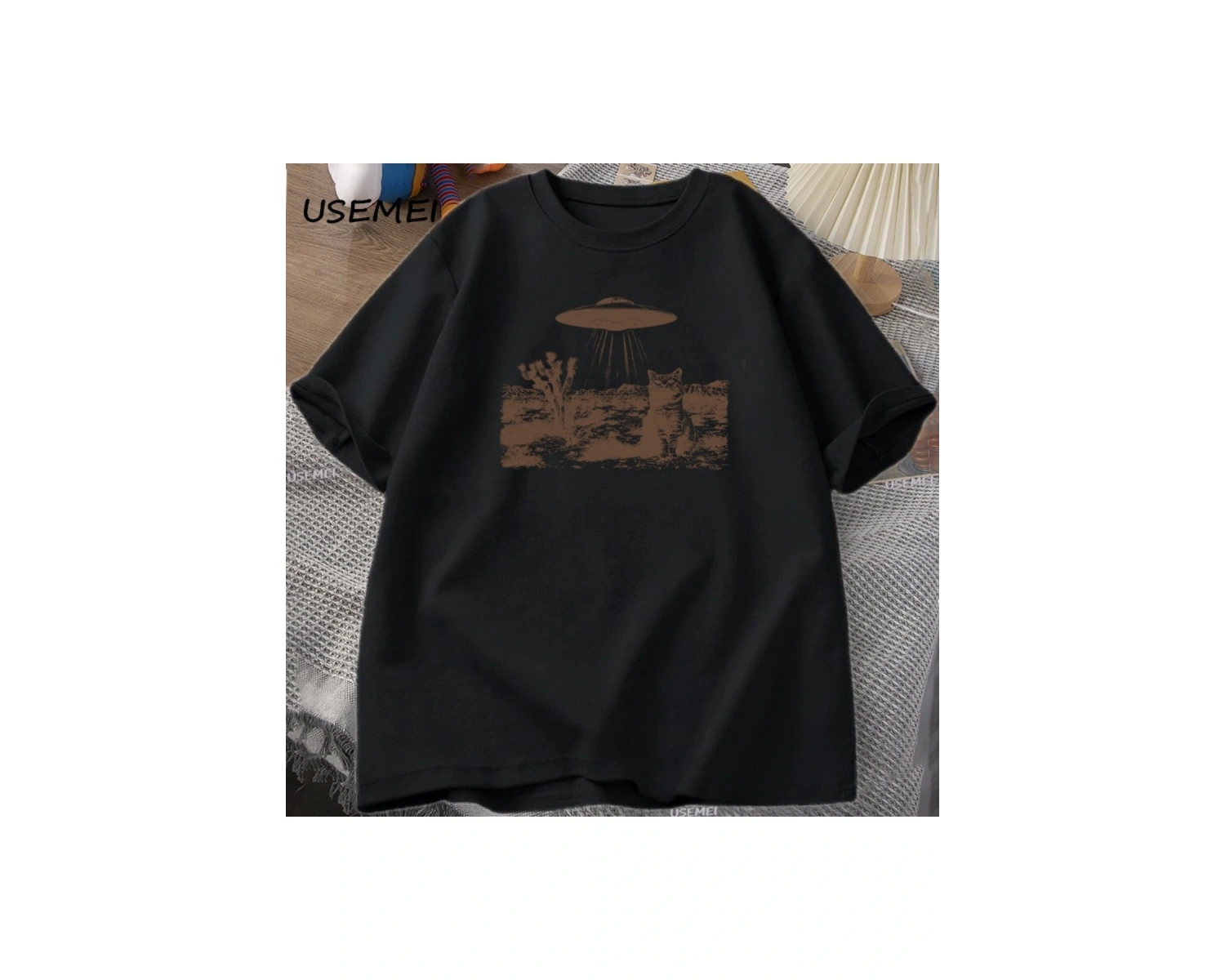Vintage UFO Cowboy Cat T Shirt Retro T-Shirt 90s Western Tshirt Wild West Kitten Tshirt Casua 3047