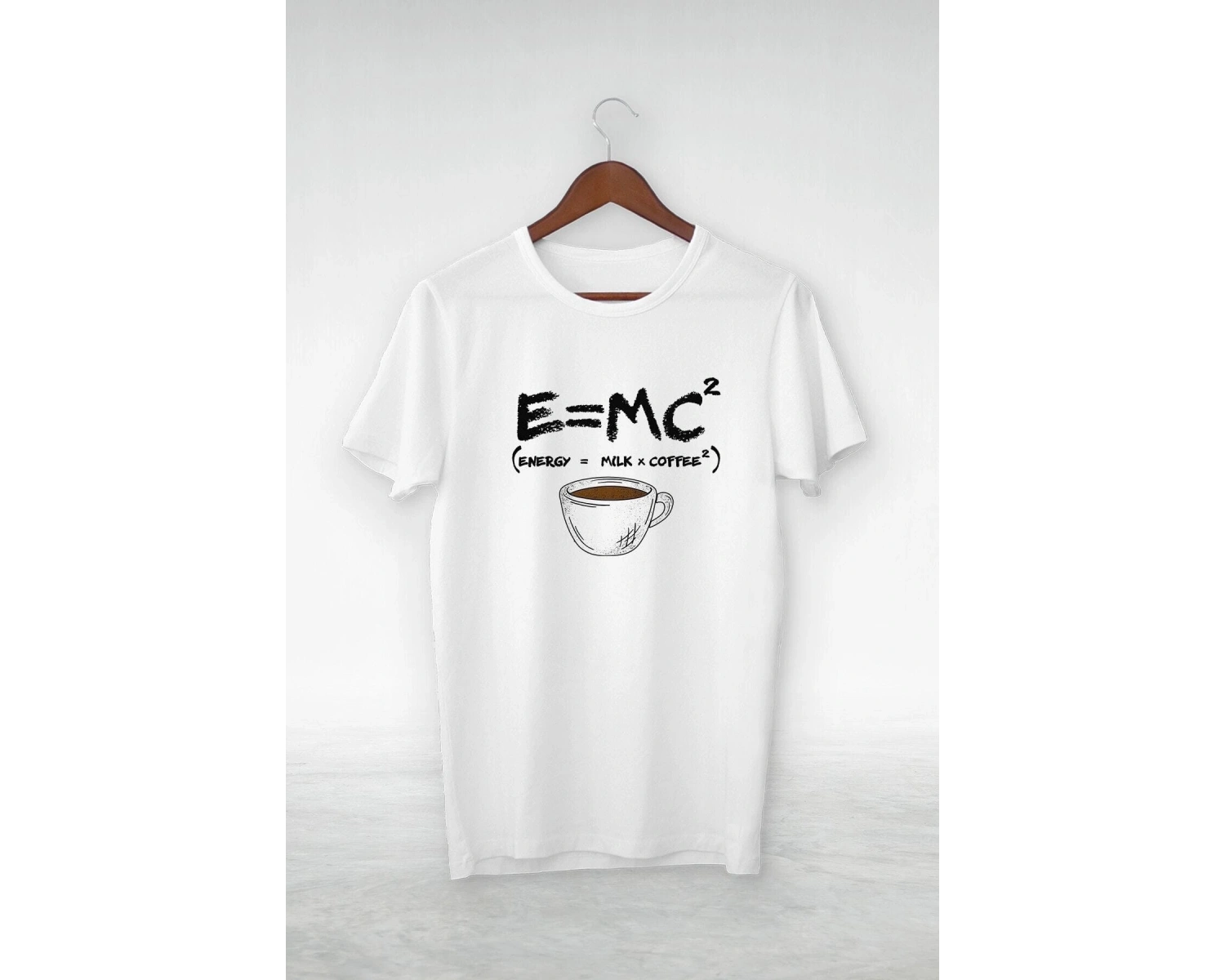 Vtshirt Beyaz -unisex - E=mc Coffe-ıllustrasyon Çizim- Y-060