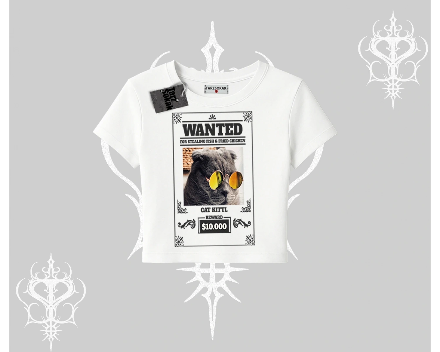Wanted Temalı Kedi Baskılı Babby Tee Tshirt