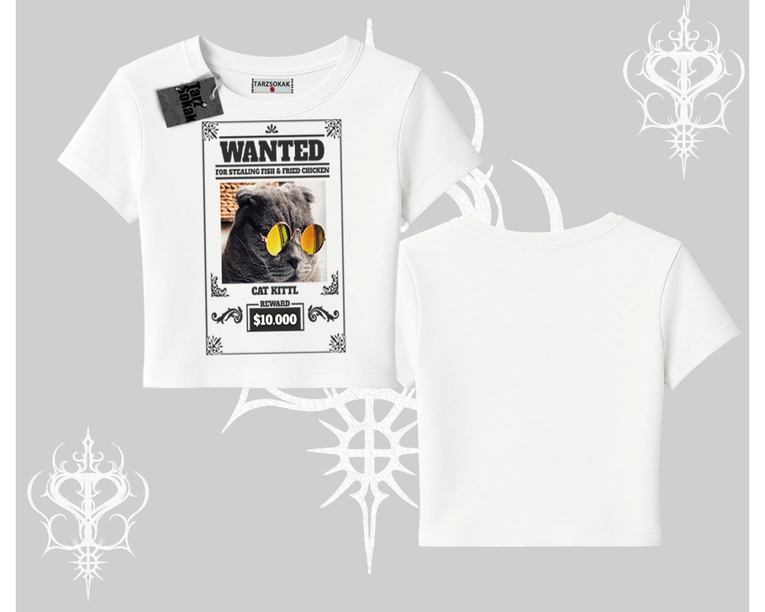 Wanted Temalı Kedi Baskılı Babby Tee Tshirt