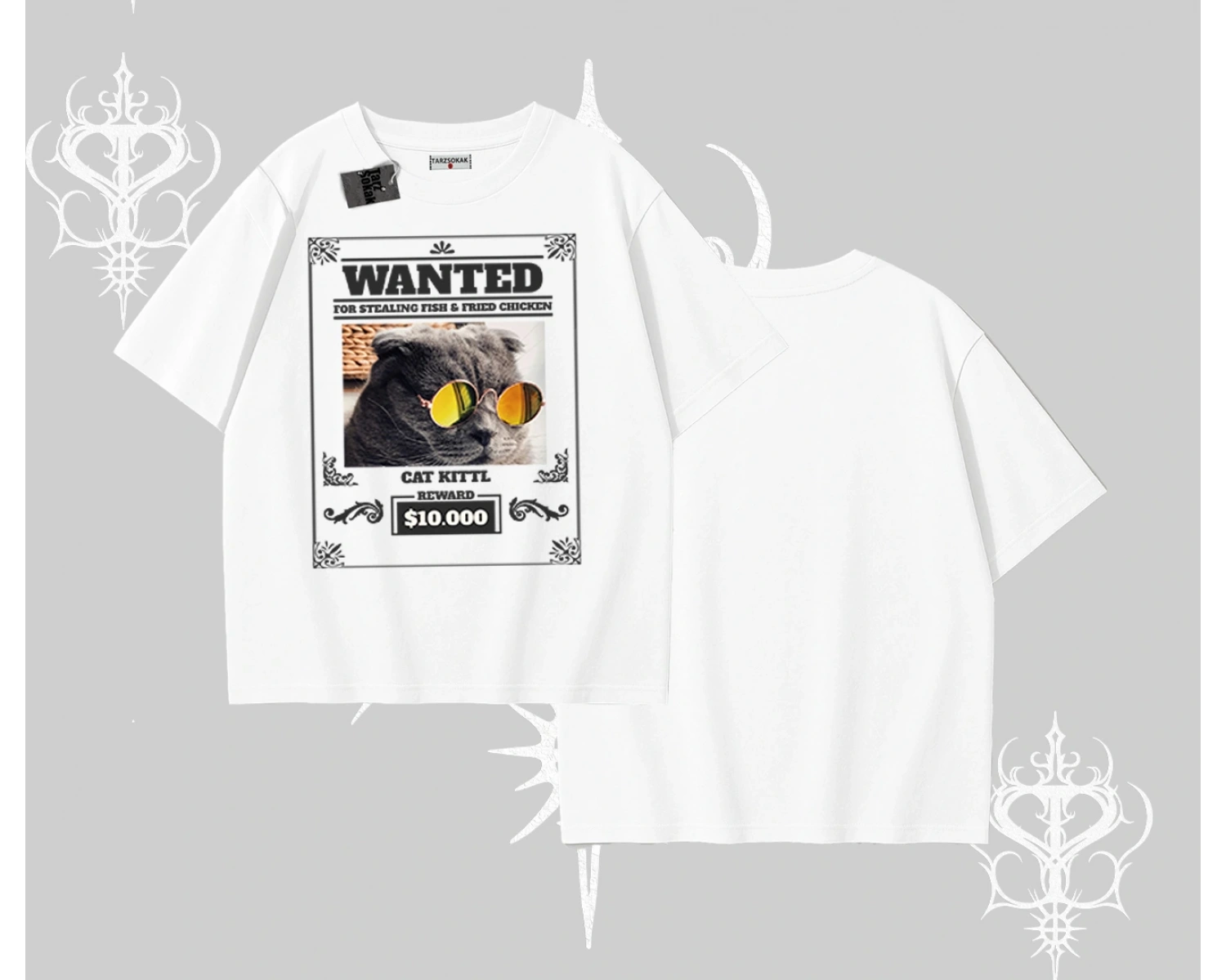 Wanted Temalı Kedi Baskılı Oversize Tshirt