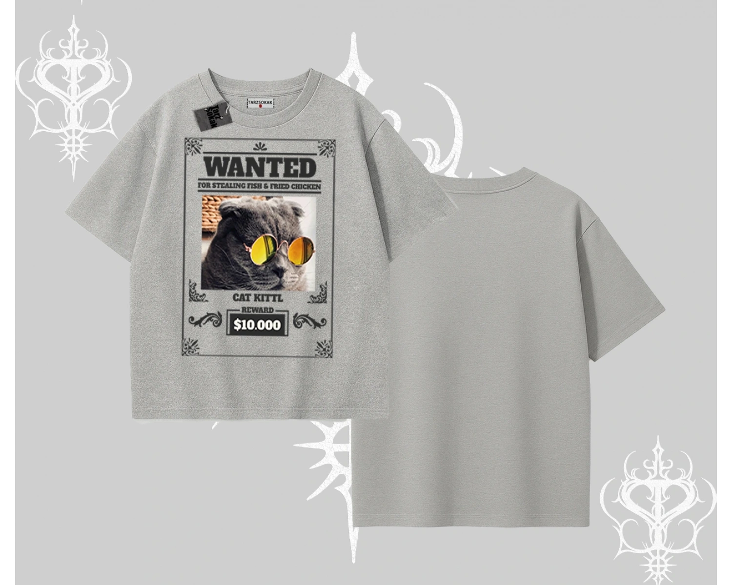 Wanted Temalı Kedi Baskılı Oversize Tshirt