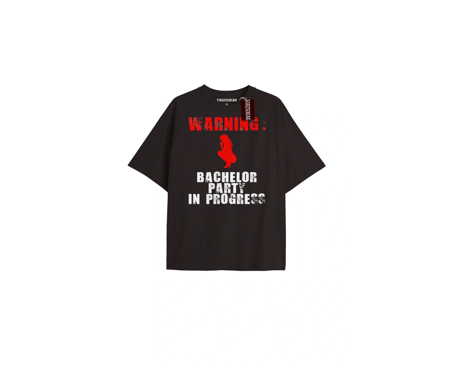 WARNING BACHELOR PARTY Unisex Oversize Yazılı Tshirt SİYAH