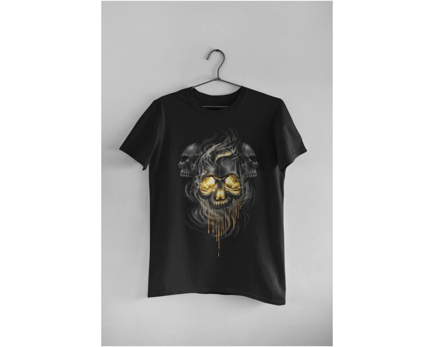 Wed Kuru Kafa Gold Görünüm Dead Gothic Rocker Dijital Baskılı T-shirt