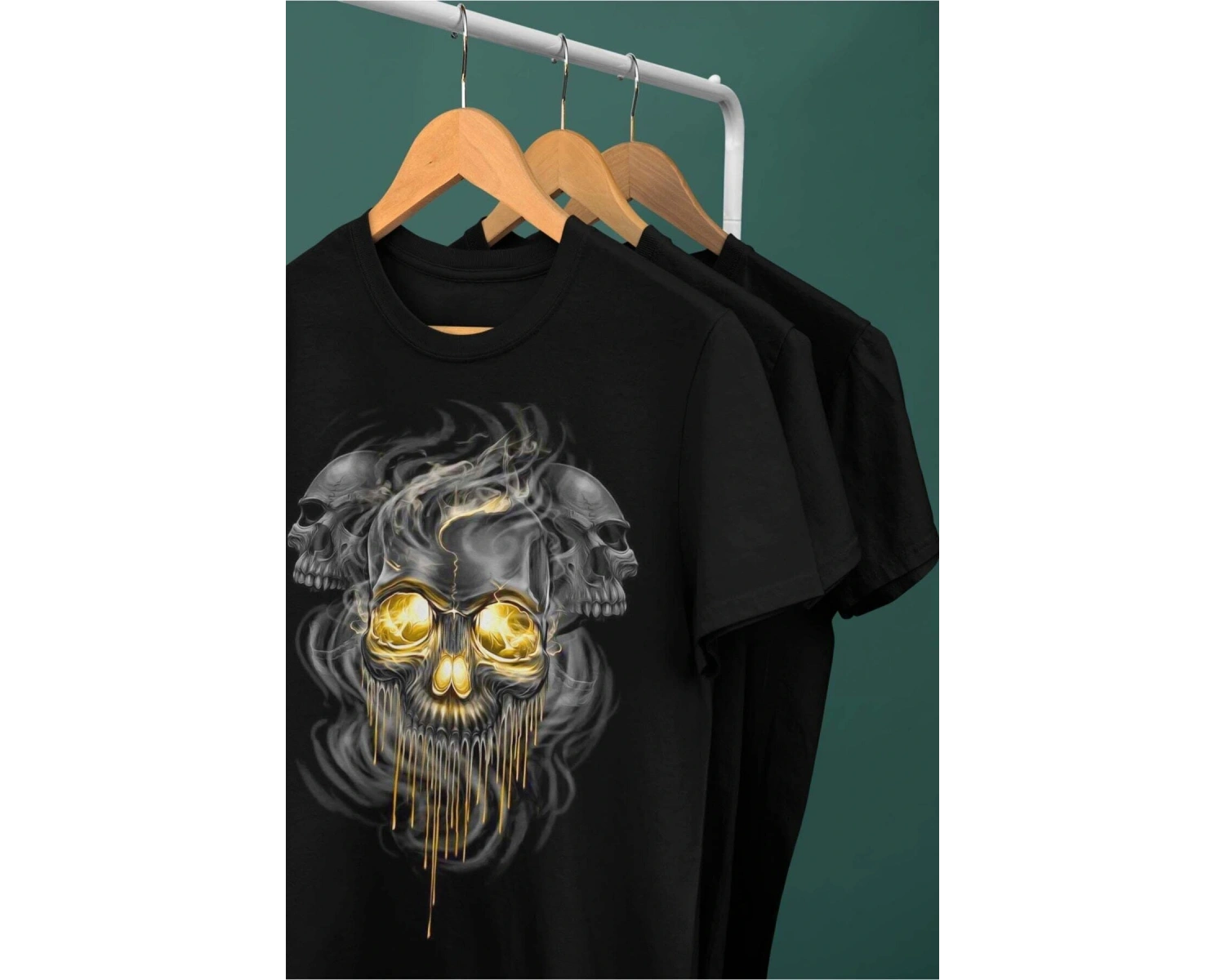 Wed Kuru Kafa Gold Görünüm Dead Gothic Rocker Dijital Baskılı T-shirt