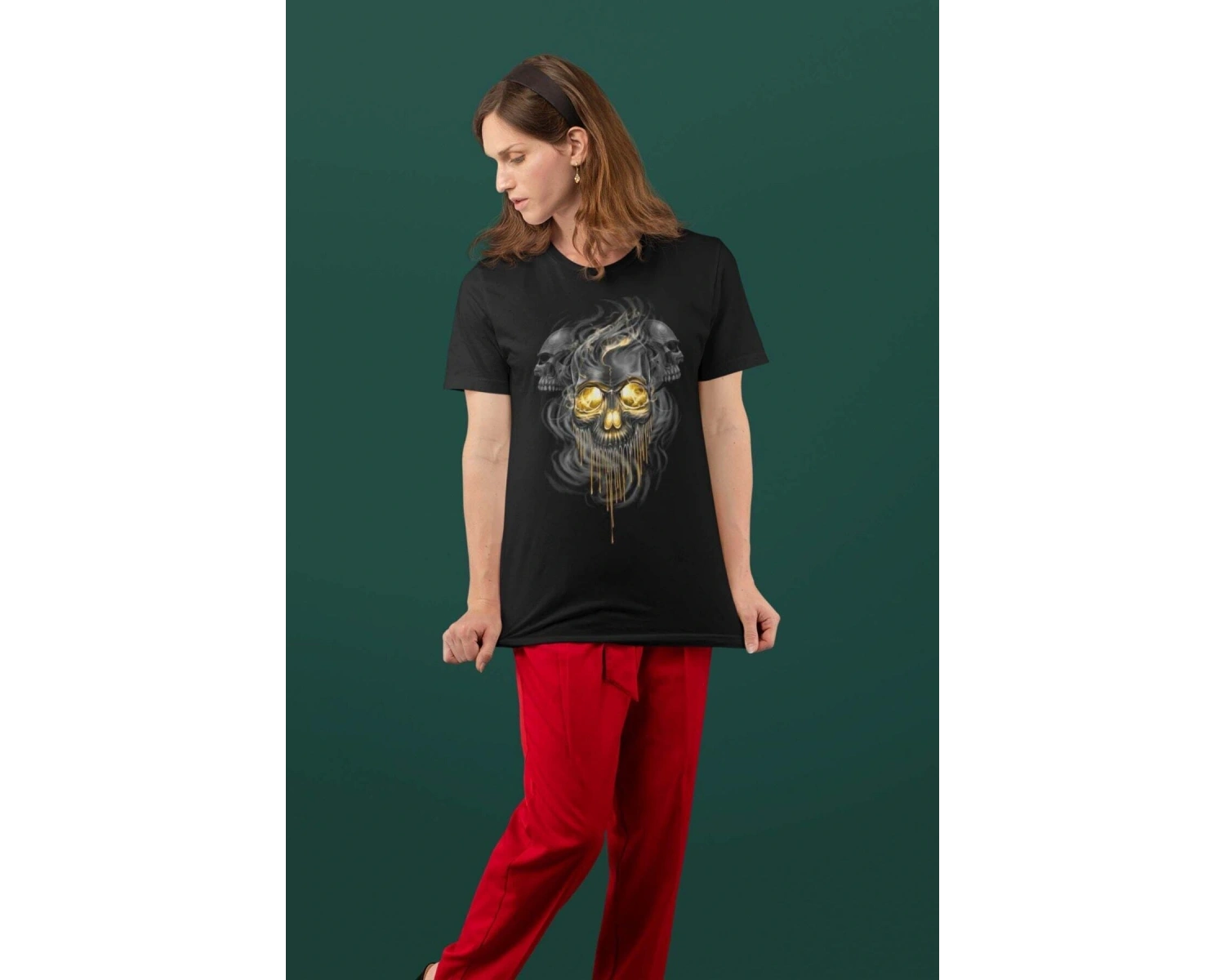 Wed Kuru Kafa Gold Görünüm Dead Gothic Rocker Dijital Baskılı T-shirt