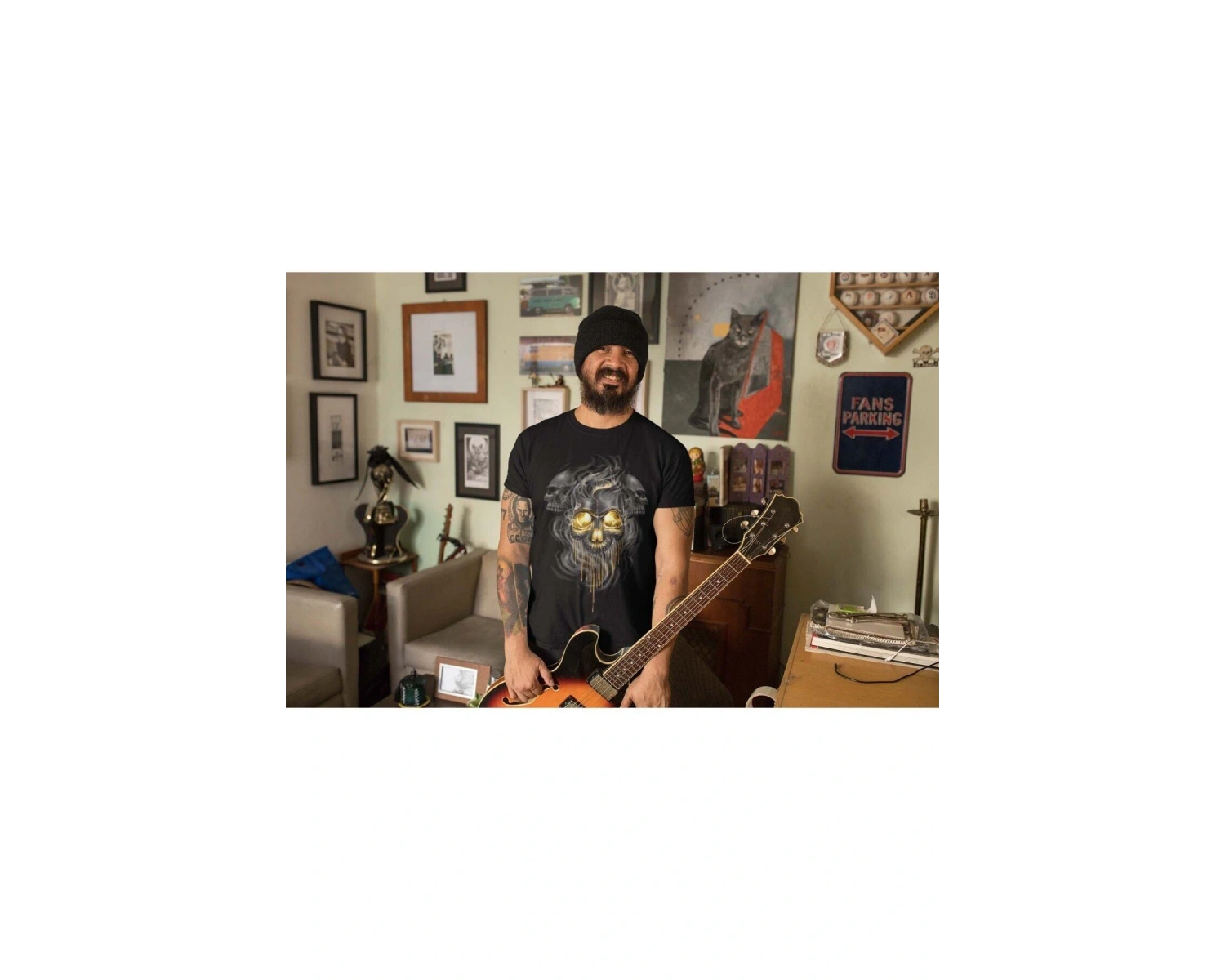 Wed Kuru Kafa Gold Görünüm Dead Gothic Rocker Dijital Baskılı T-shirt