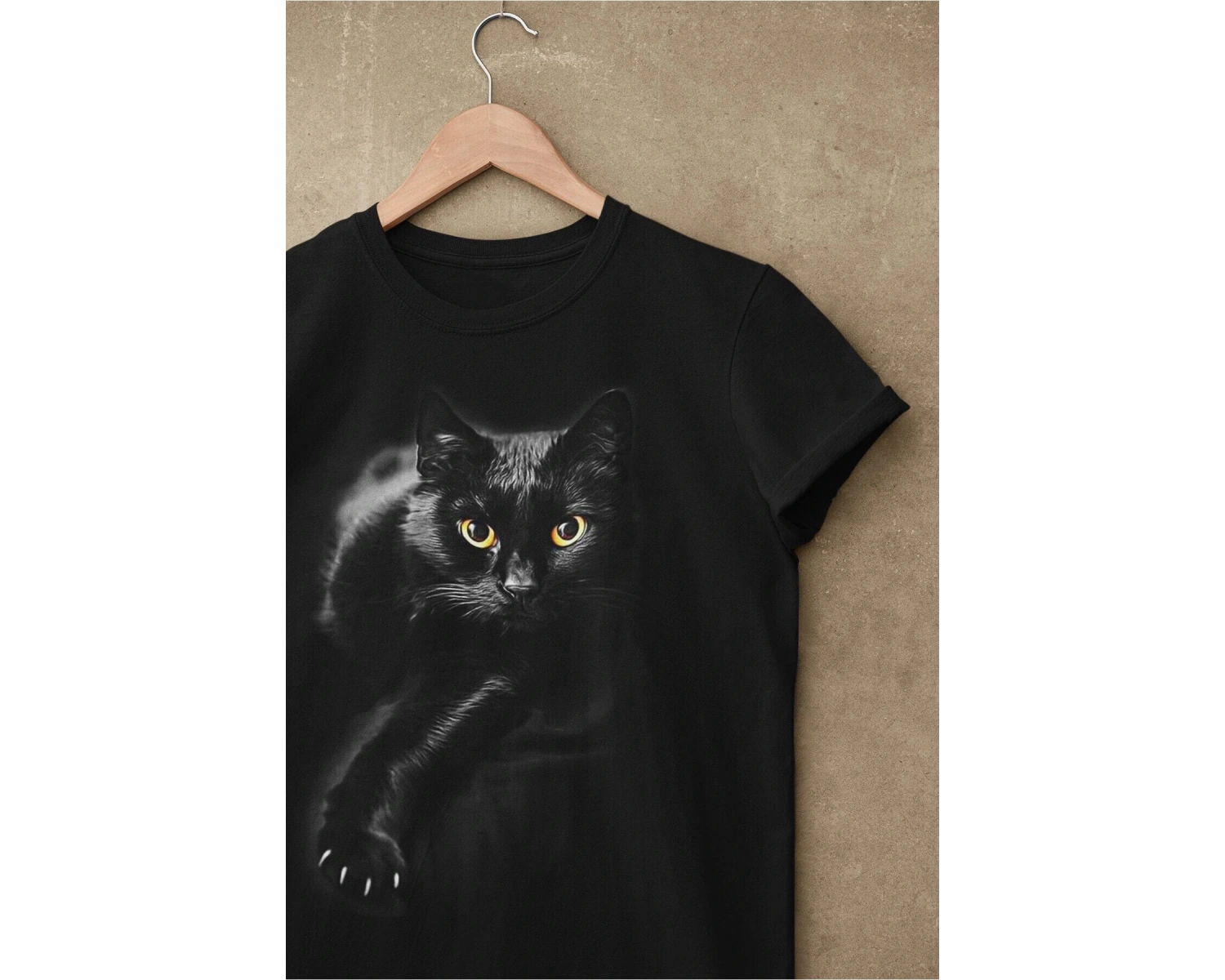 Wed Unisex Siyah Renk, Modern Regular Fit Kalıp, Yumuşak Kumaş Sevimli Kedi Tshirt