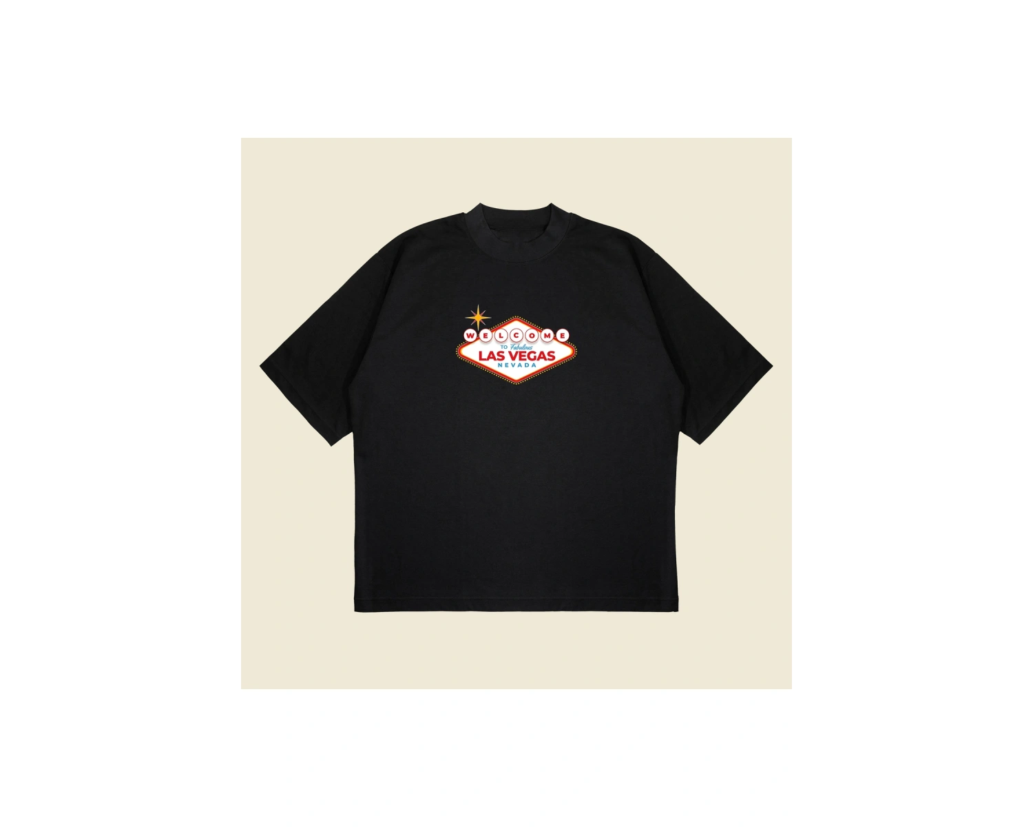 Welcome Las Vegas Baskılı Oversize Unisex Pamuklu Nefes Alan Kalın Kumaşlı