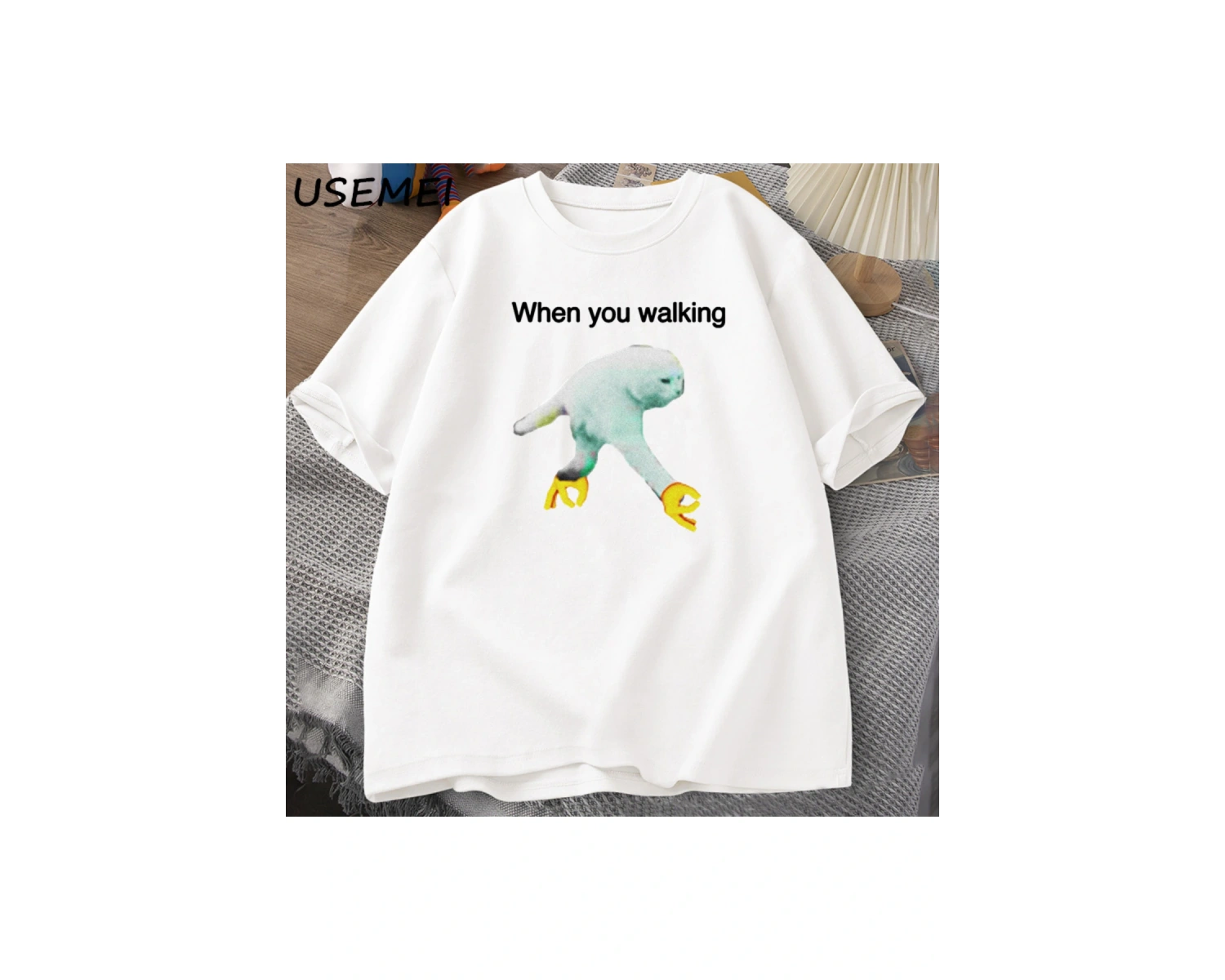 When You Walking Dank Meme Graphic T Shirts Casual Cotton Short Sleeve Funny T-shirt Streetwe 2976