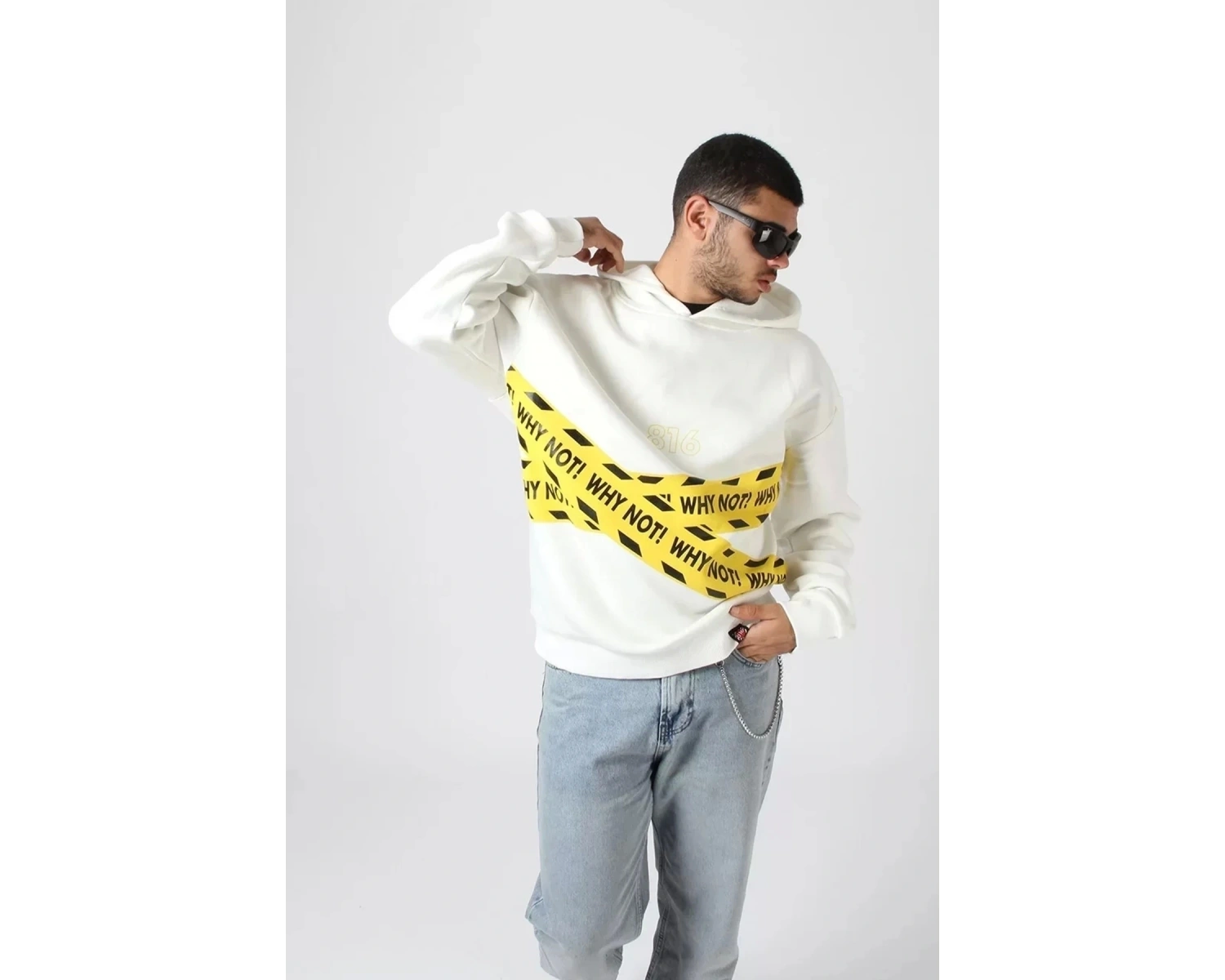 Why Not Baskılı Beyaz Oversize Unisex Kapüşonlu