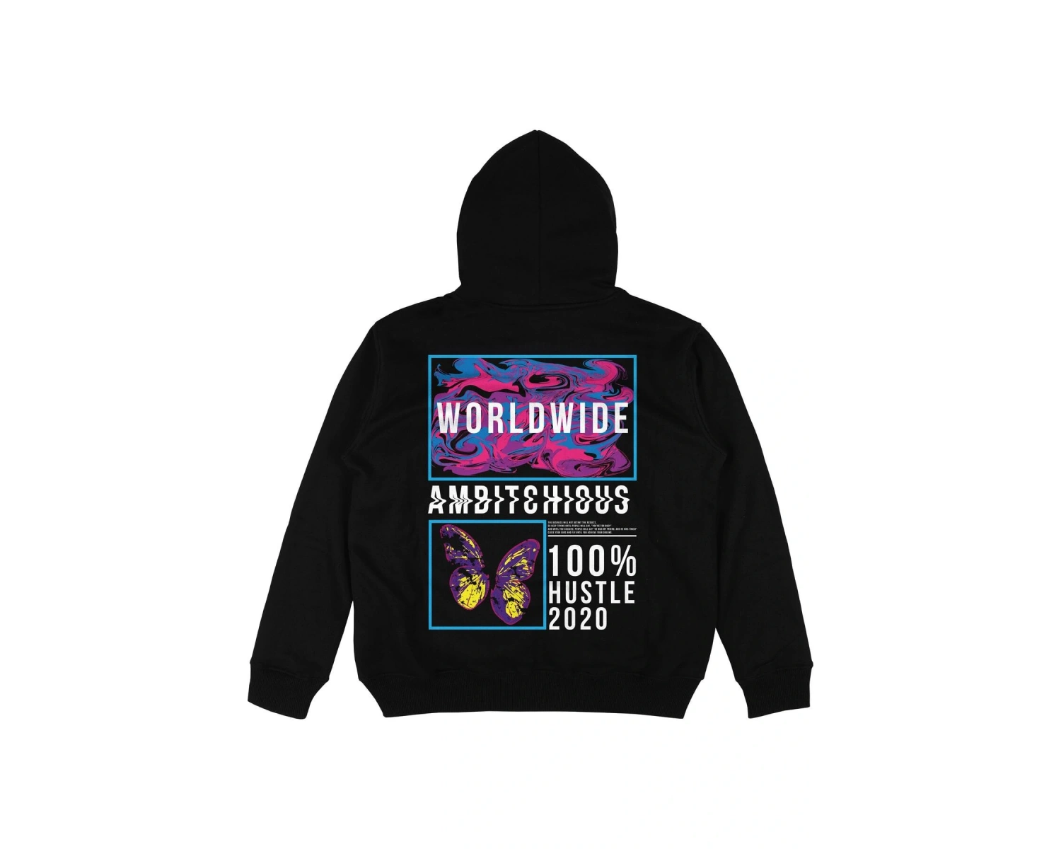 Worldwide Siyah Oversize Unisex Kapüşonlu Sweatshirt Hoodie