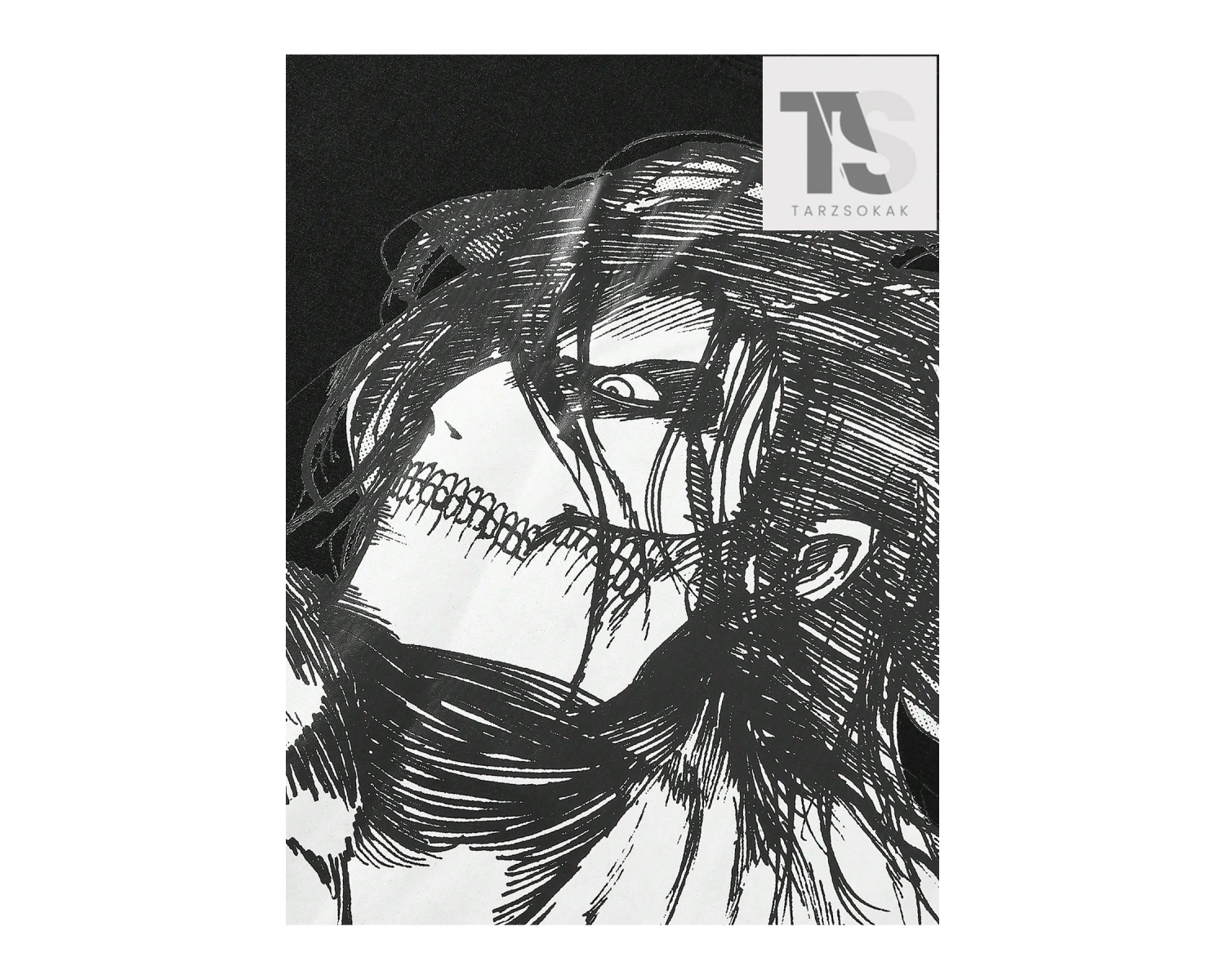 X Attack on Titan Erkek Figürü ve Japon Harfli Grafik Tişört