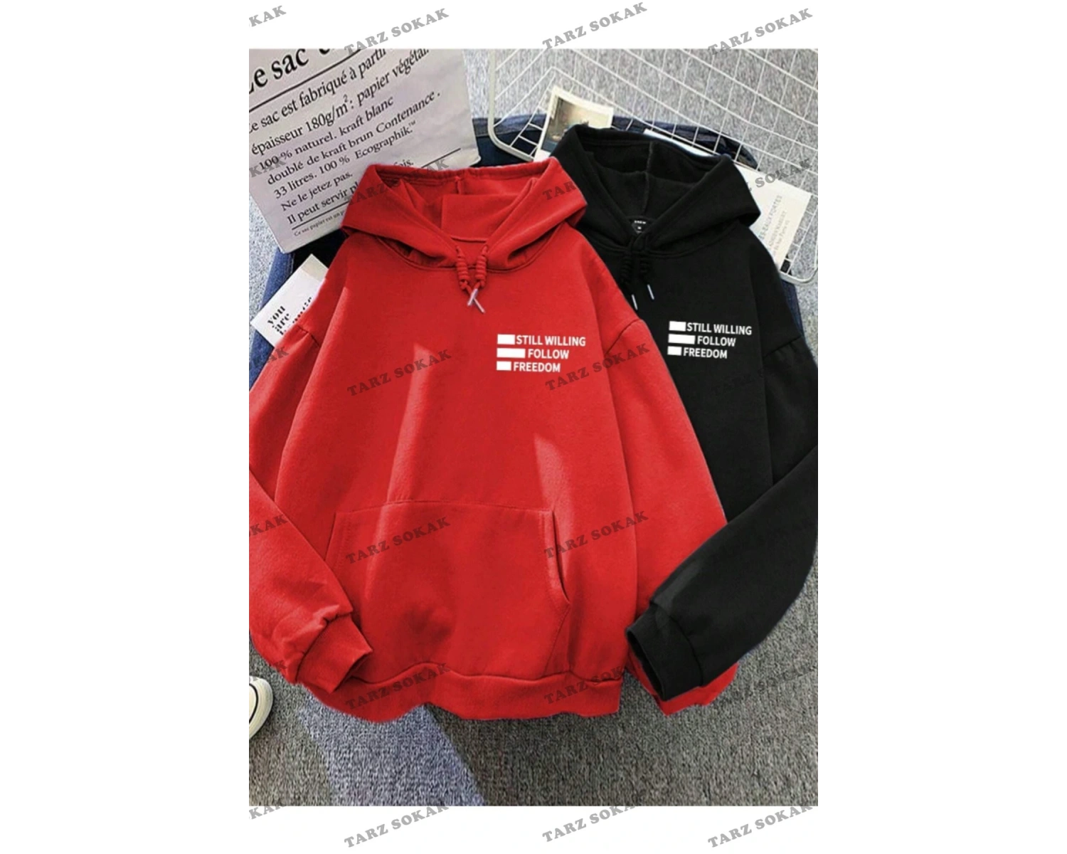 Y2K Çift SEVGİLİ Still Freedom Kalın Kışlık Sweatshirt - Baskılı Oversize KOD 1484