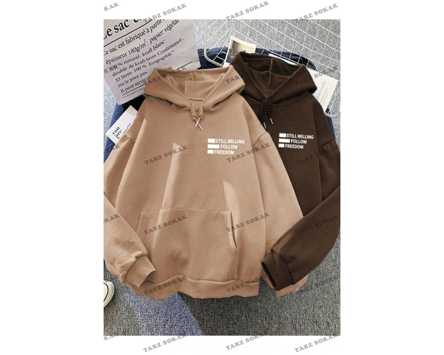 Y2K Çift SEVGİLİ Still Freedom Kalın Kışlık Sweatshirt - Baskılı Oversize KOD 1484