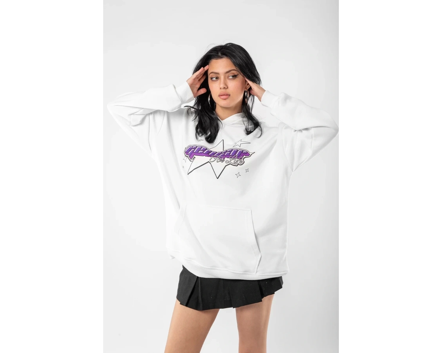 y2K Gengar Sırt Baskılı Oversize Unisex Beyaz