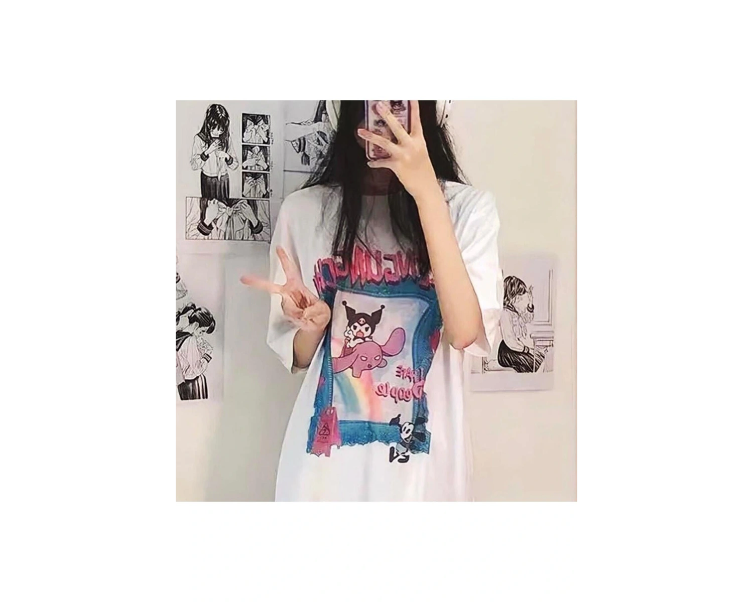 Y2k Harajuka Style Etiket Anime Harajuku Kuromi Greengungchi Tshirt Arskuromimagictshirt