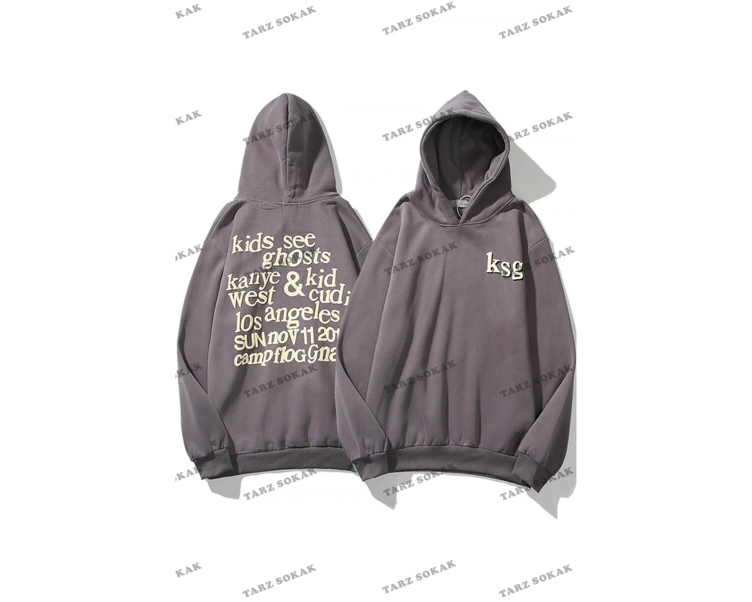 Y2K Ksg Oversıze Sweatshirt Hoodie Koyugrı KOD 2067 Gri