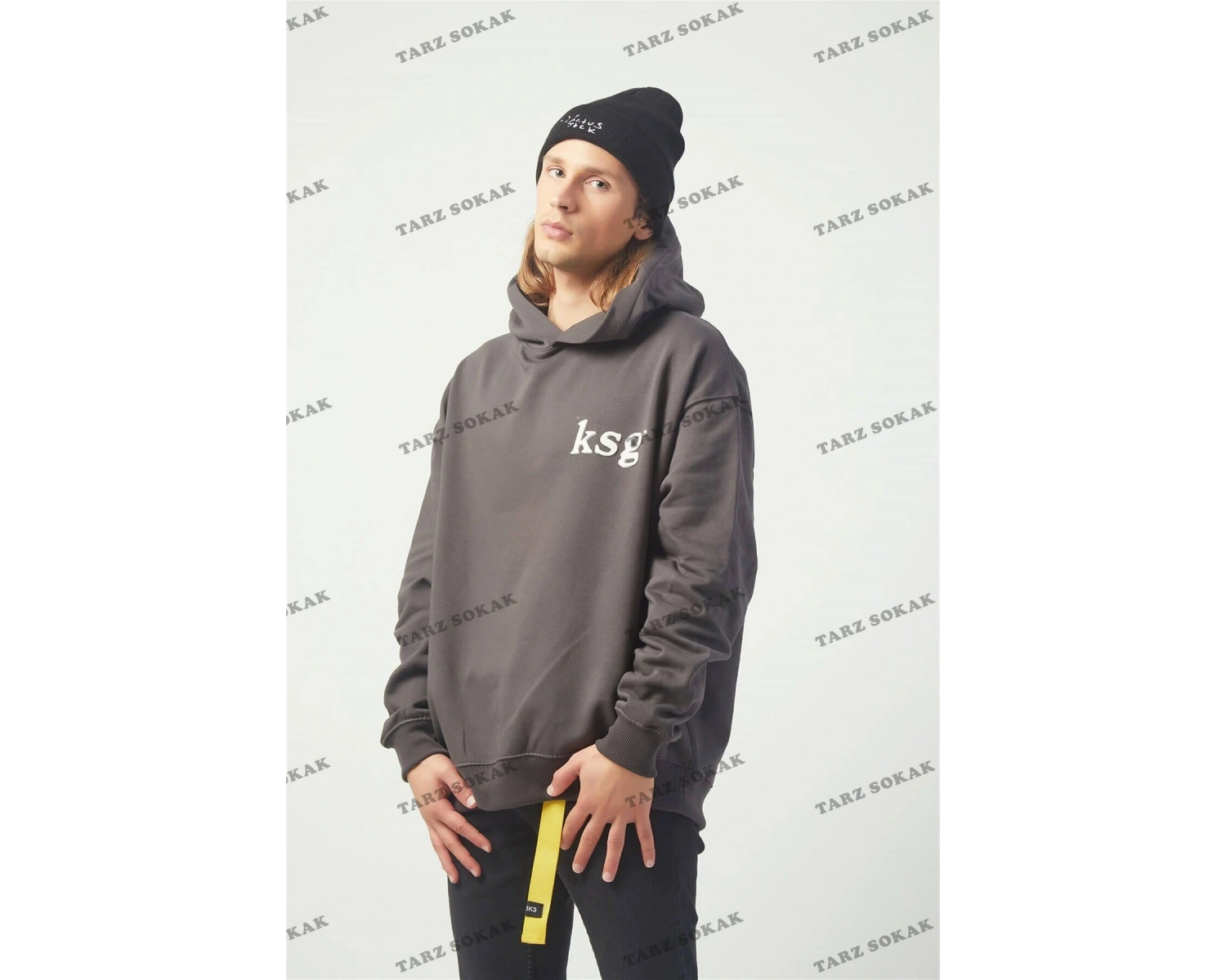 Y2K Ksg Oversıze Sweatshirt Hoodie Koyugrı KOD 2067 Gri