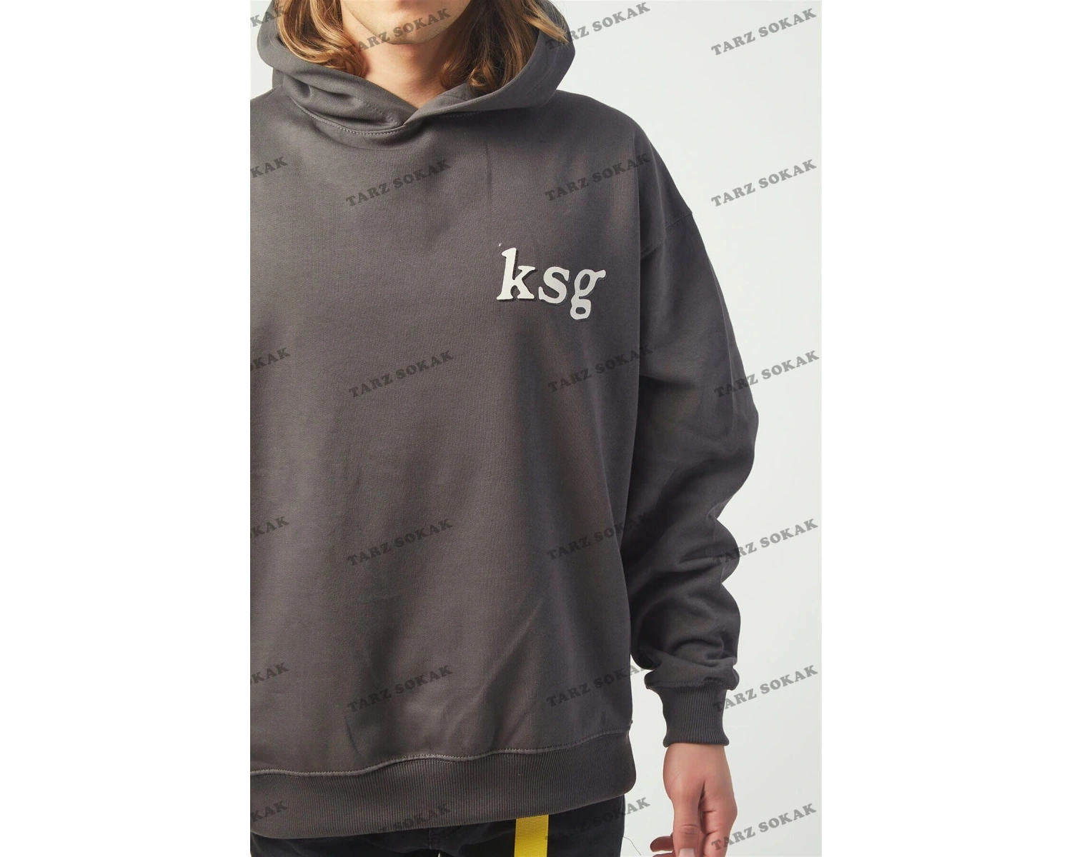 Y2K Ksg Oversıze Sweatshirt Hoodie Koyugrı KOD 2067 Gri
