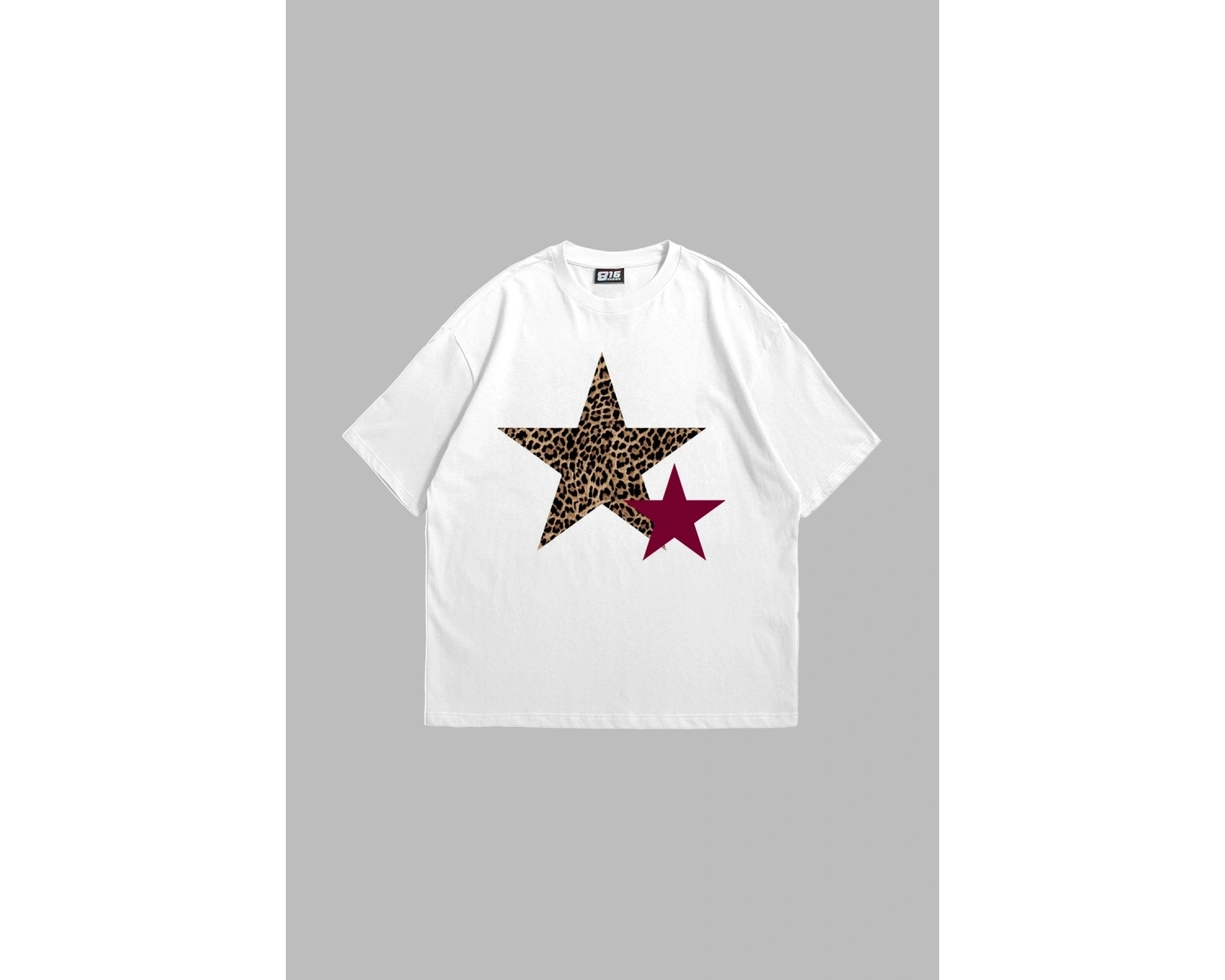 Y2k Leopar Starz Baskılı Oversize Unisex Beyaz