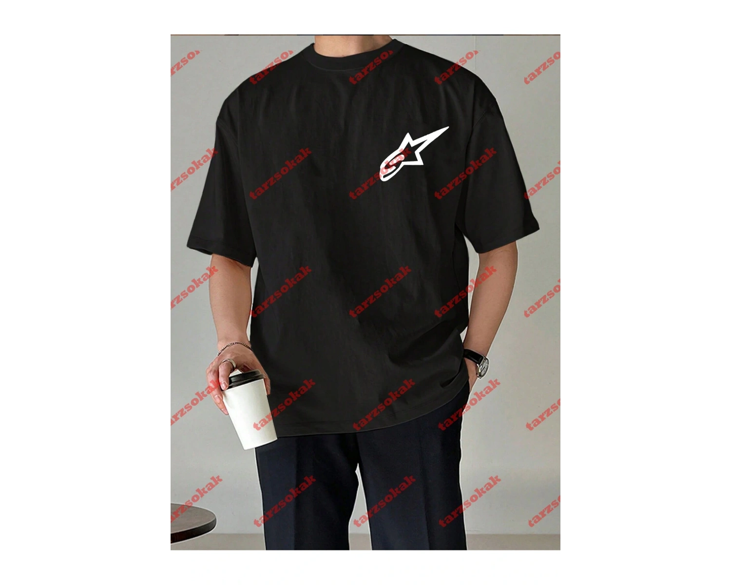 Y2k Starz Baskılı Oversize Unisex Kısa kollu bisiklet yaka t-shirt