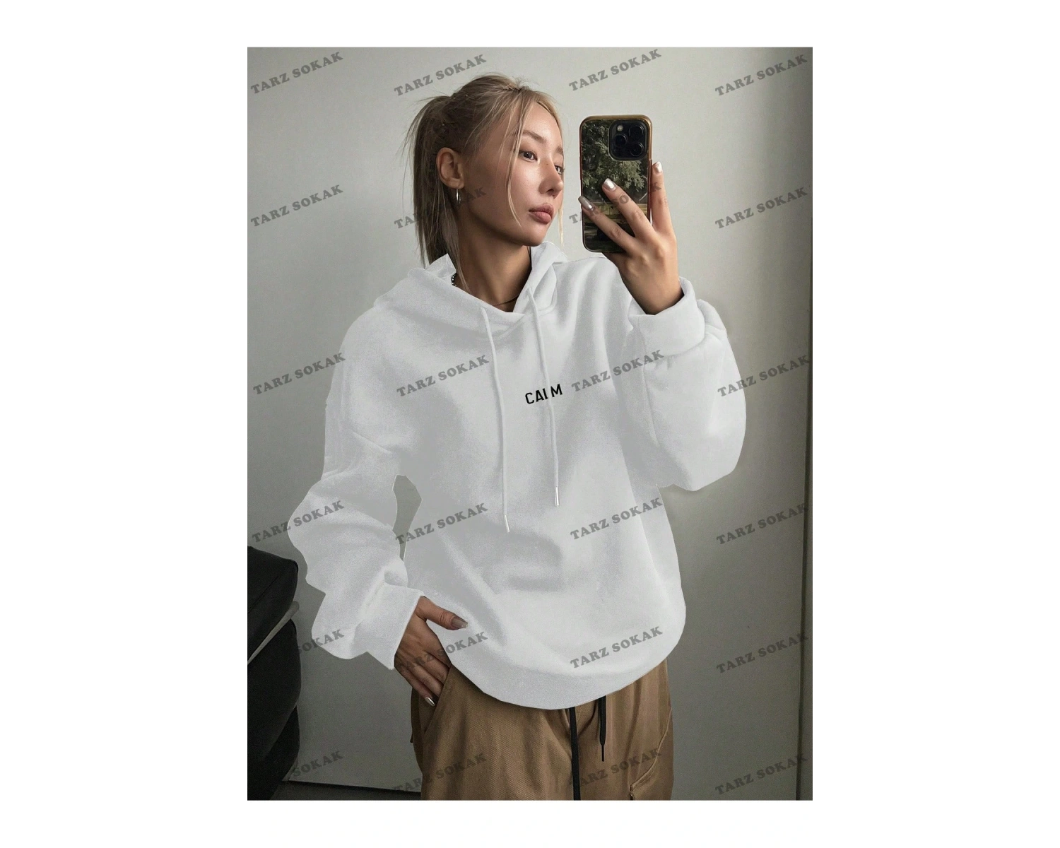 Y2K TREND SEZON BAY UNİSEX RETRO SWEATSHIRT KAPŞONLU KOD 1853 Beyaz