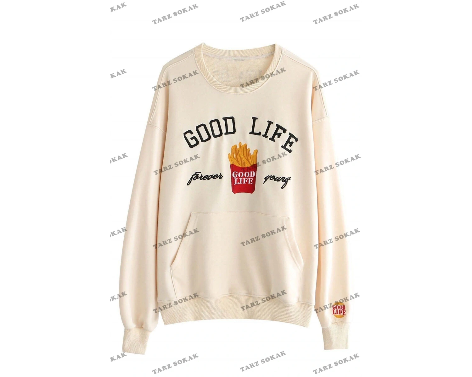 Y2K Unisex Ekru Bts Good Life Sweatshirt KOD 2058