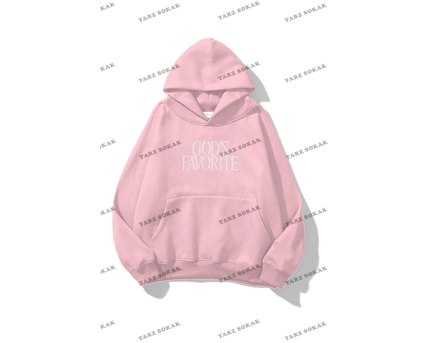 Y2K Unisex Gods Favorite Taş Görünümlü Baskılı Sweatshirt KOD 1589 Pembe