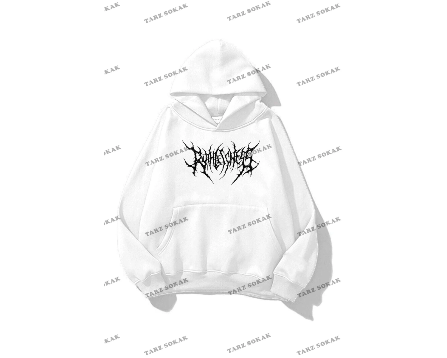 Y2K Unisex Gothic Ruthless Sweatshirt Hoodie KOD 1726 Beyaz